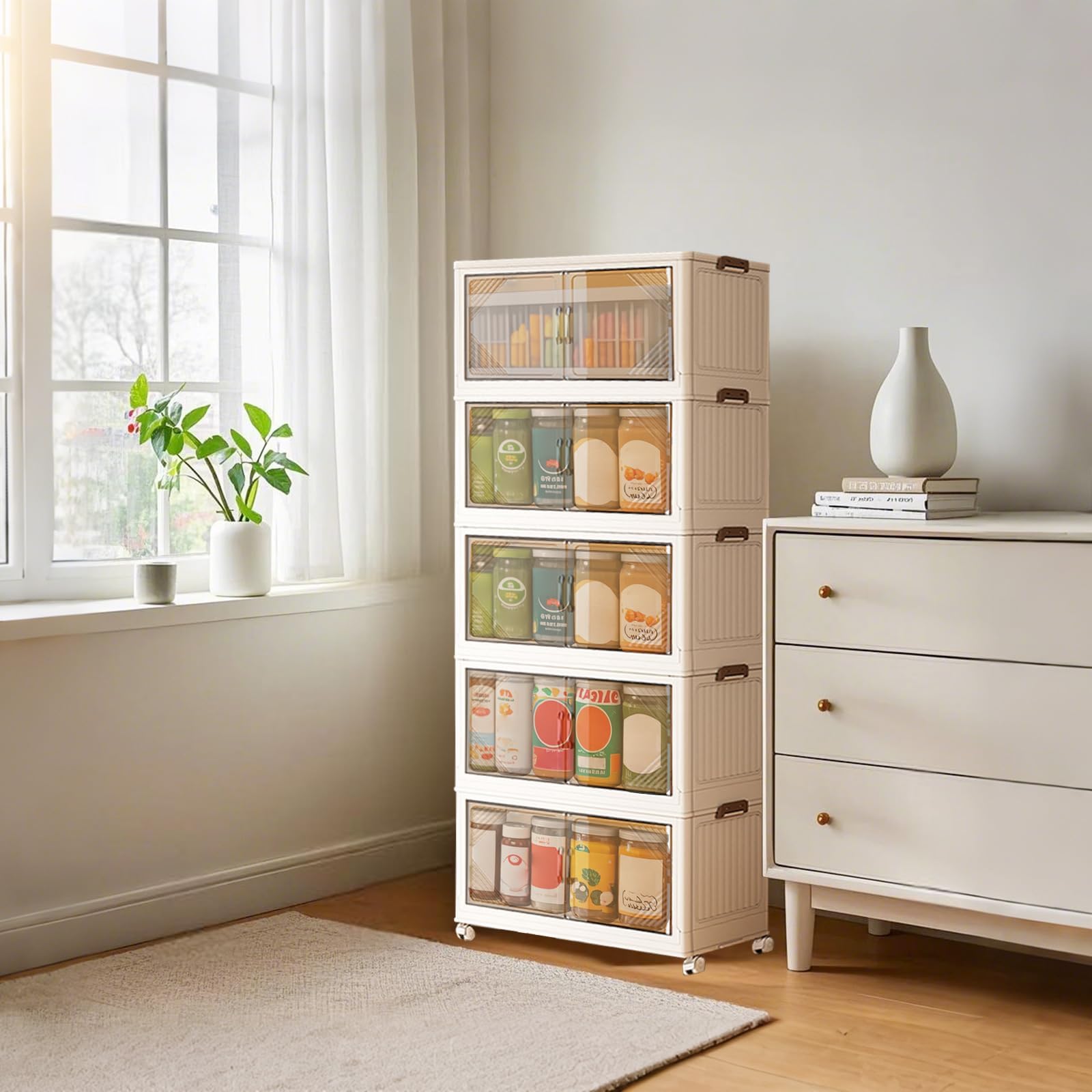 Garvee Plastik Aufbewahrungsbox Mit Deckel, Stapelbare Aufbewahrungsbox Mit Rollen, Klappbarer Schubladenorganiser Mit Fronttür Für Wohnzimmer, Schlafzimmer, Keller, Schrank & Büro
