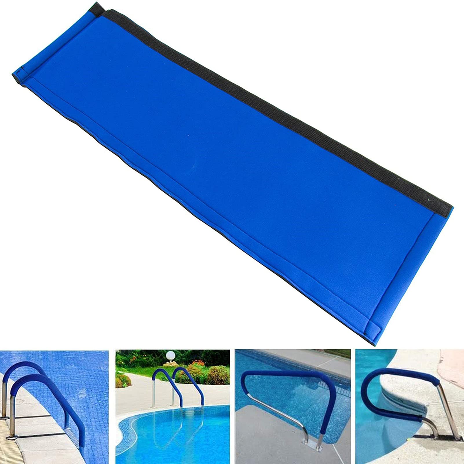 CGF- Pasamanos Barra de Mano para Piscina, Barra de Agarre Manual de fácil Montaje, Barra de Escalera para Piscina de Acero Inoxidable 304 con Placa Base y Cubierta de Agarre Azul de 4 pies