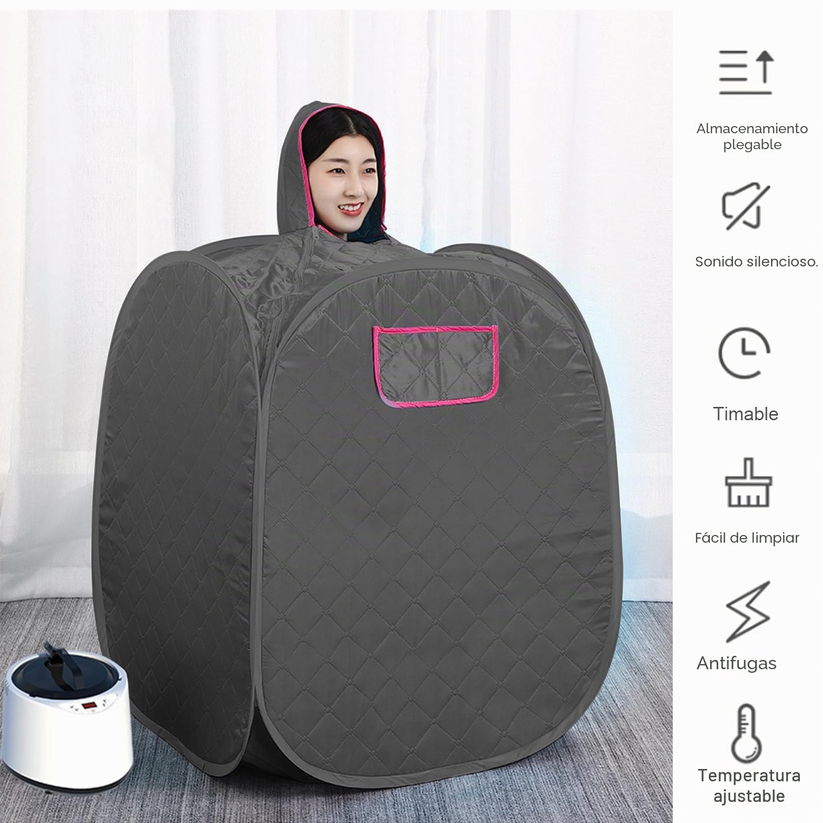 Sauna de vapor para el hogar, sauna plegable para el hogar, sauna de vapor de 2 litros, con tienda de sauna y mando a distancia, temperatura portátil, sauna infrarroja para spa o sauna doméstica
