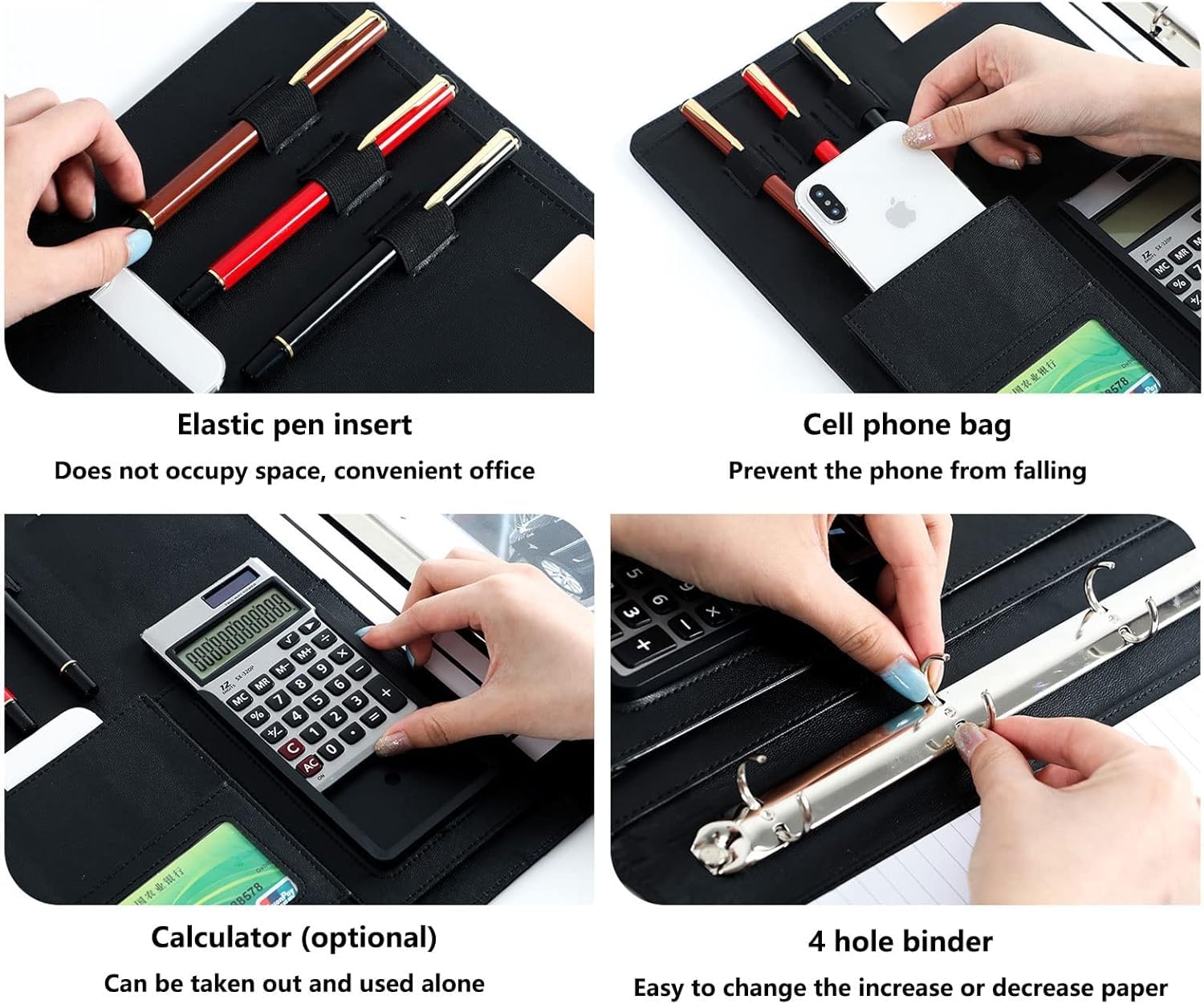 A4 Cartella di Lavoro, Cartella per Appunti, Padfolio, 4 Raccoglitore Ad Anelli, Cartella Portfolio Aziendale, Conferenza E Presentazione per Documenti, Cartelle di Presentazione, Red, No Calculator