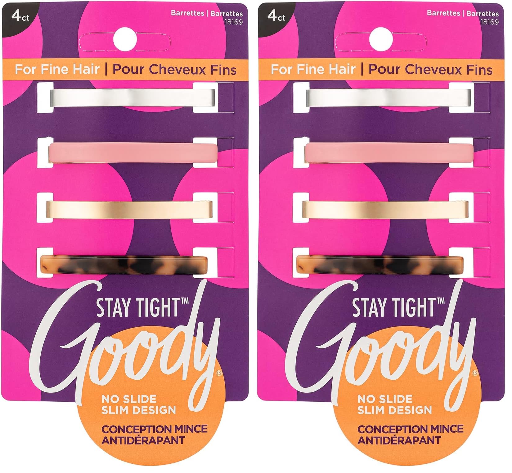 Goody Hair Barrettes Clips for Fine Hair - 4 Count, Assorted Colors - Slideproof and Lock-In Place - Pain-Free Hair Accessories for Men, Women, Boys, and Girls - Stay Tight for All Day Comfort