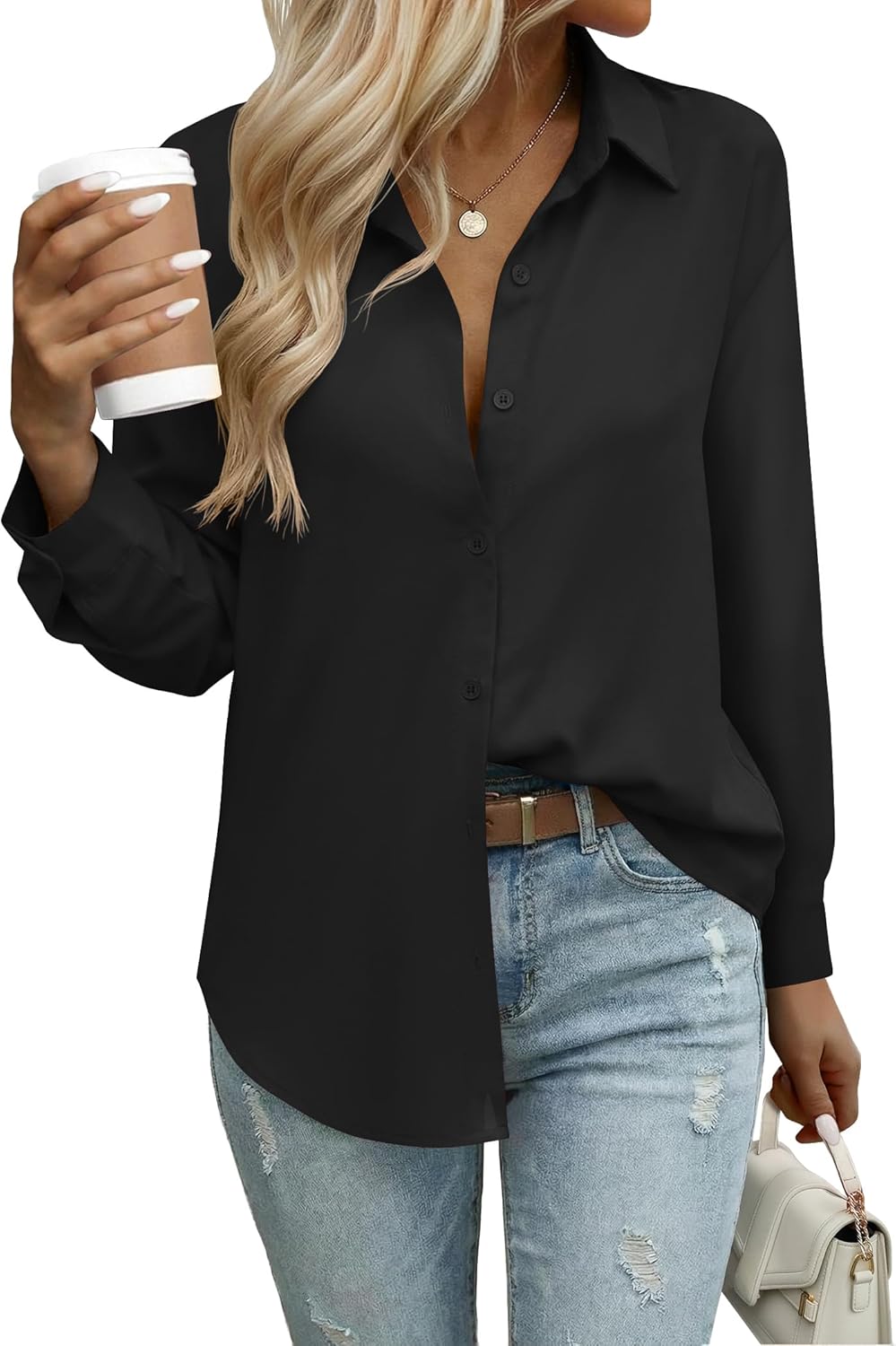 Zeagoo Button Down Shirts for Women Dressy Casual Floral Printed Collared Chiffon Blouse Long Sleeve Business Work Tops