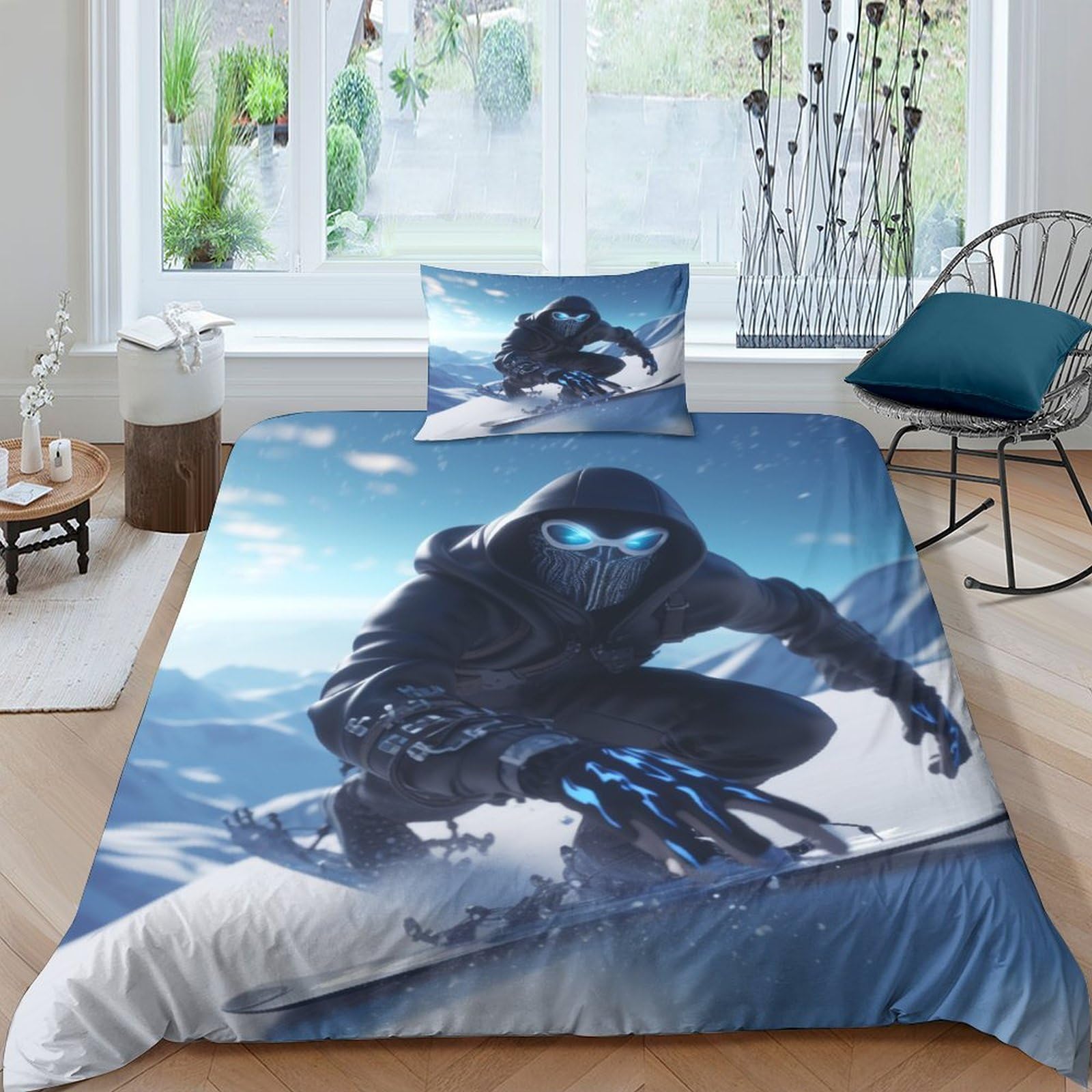 Housse de couette ski en microfibre premium INTCHE parure de lit simple imprimée 3D
