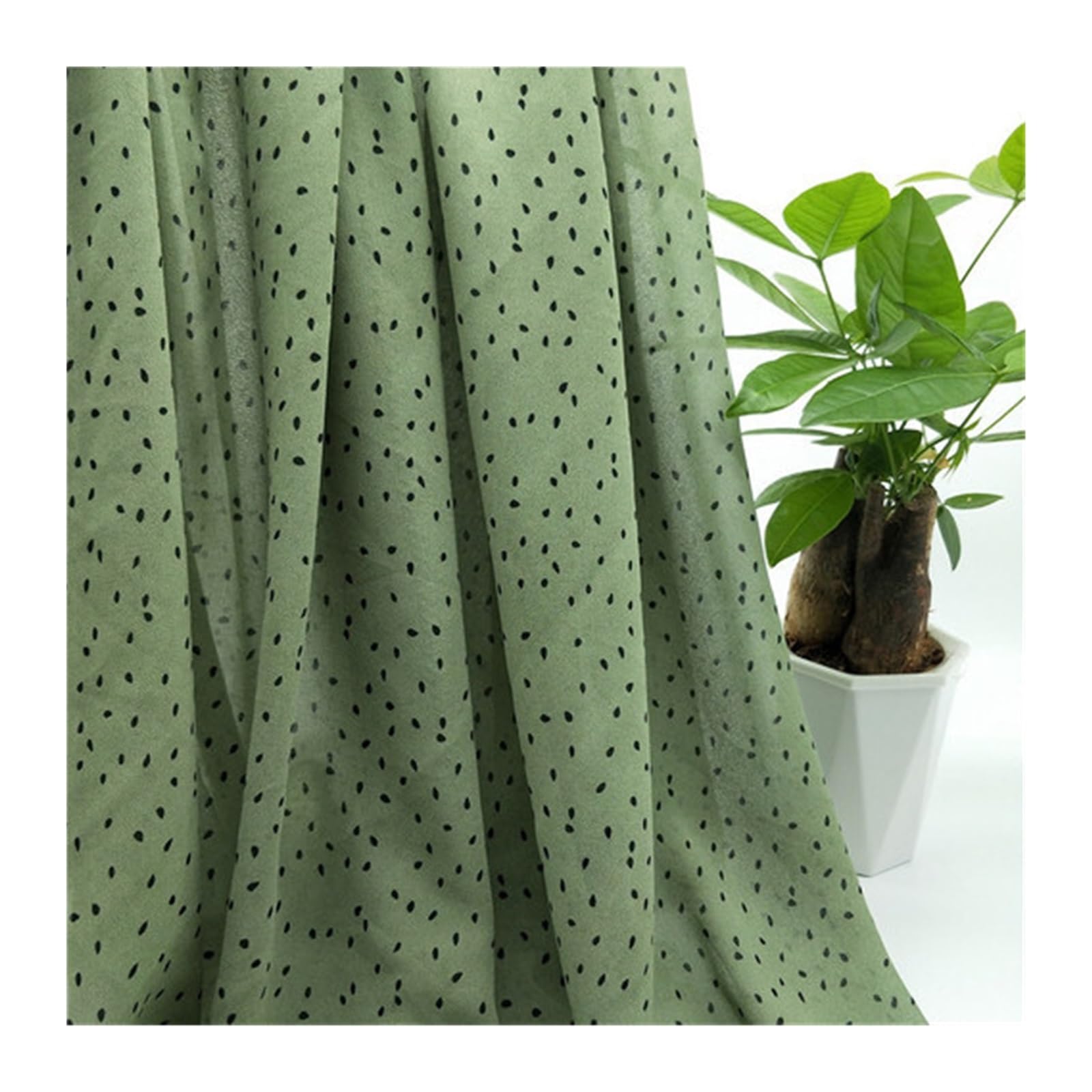 Polka Dots Fabric Polka Dots Pearl Chiffon Fabric By The Meter for Clothing Dresses Shirts Sewing Printed Drape Thin Soft Cloth(Green Black dot)