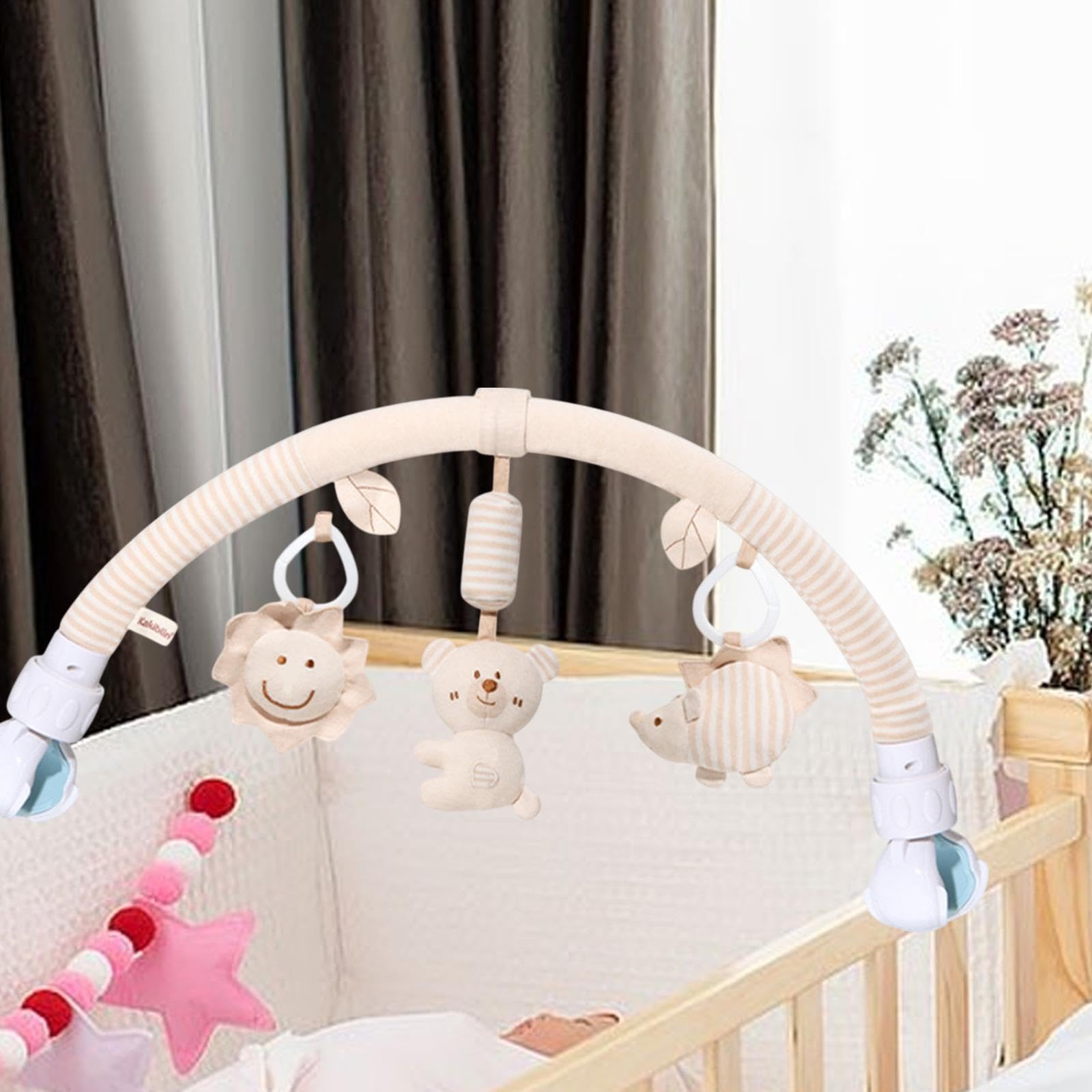 Mobile pour Poussette avec Hochet, Jouets Suspendus, Arche Sensorielle et D'activités En PP et Coton pour Lit, ours