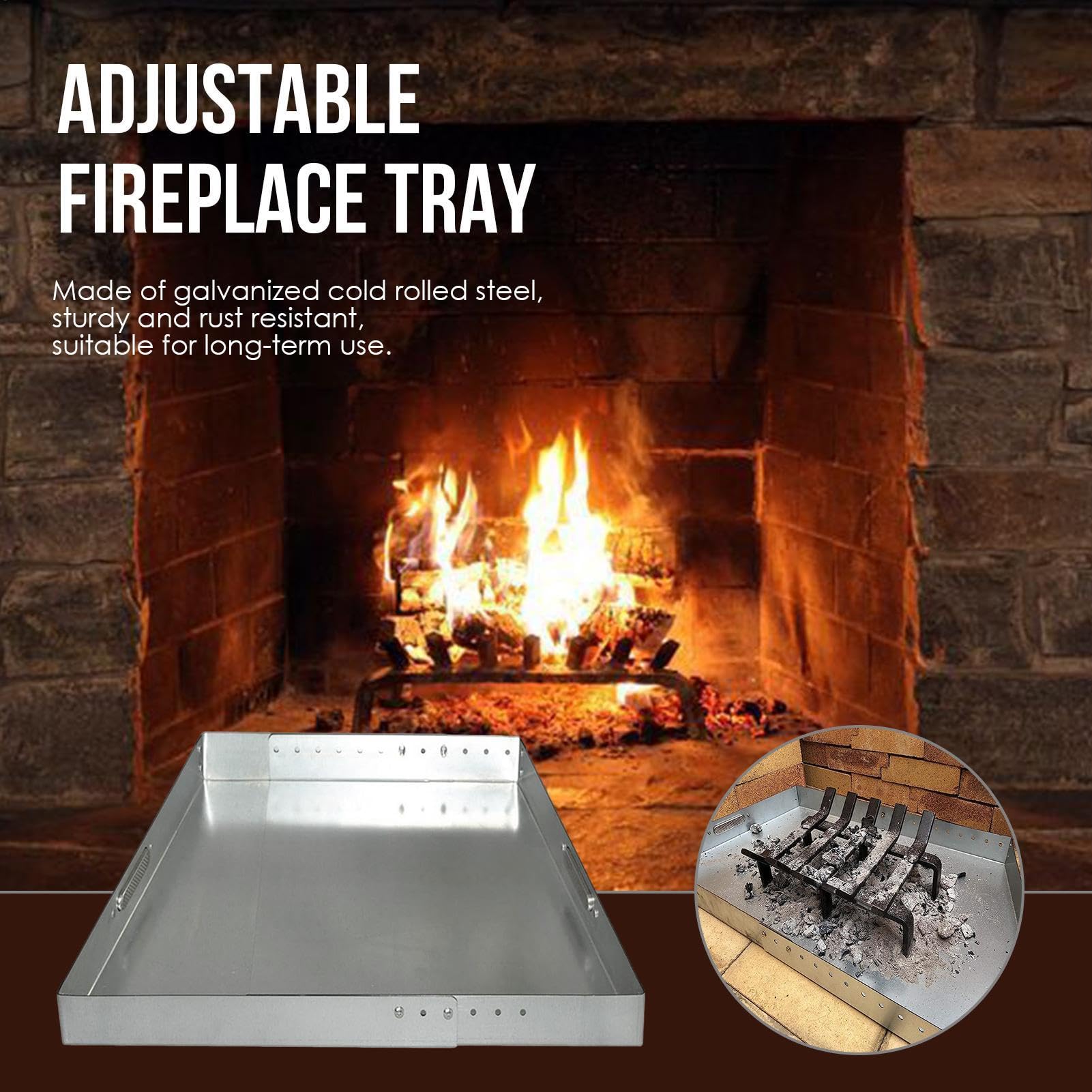 Bandeja para chimenea, soporte de acero para recoger cenizas con paquete de tornillos, herramienta de recolección ajustable resistente al óxido, accesorios de chimenea para una fácil limpieza