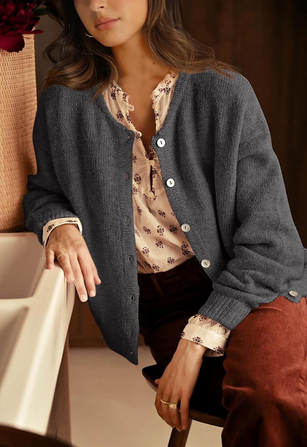 PRETTYGARDEN Long Sleeve Crewneck Button Down Womens Sweaters Spring Open Front Chunky Cardigan Sweaters for Women 2026 - Image 5