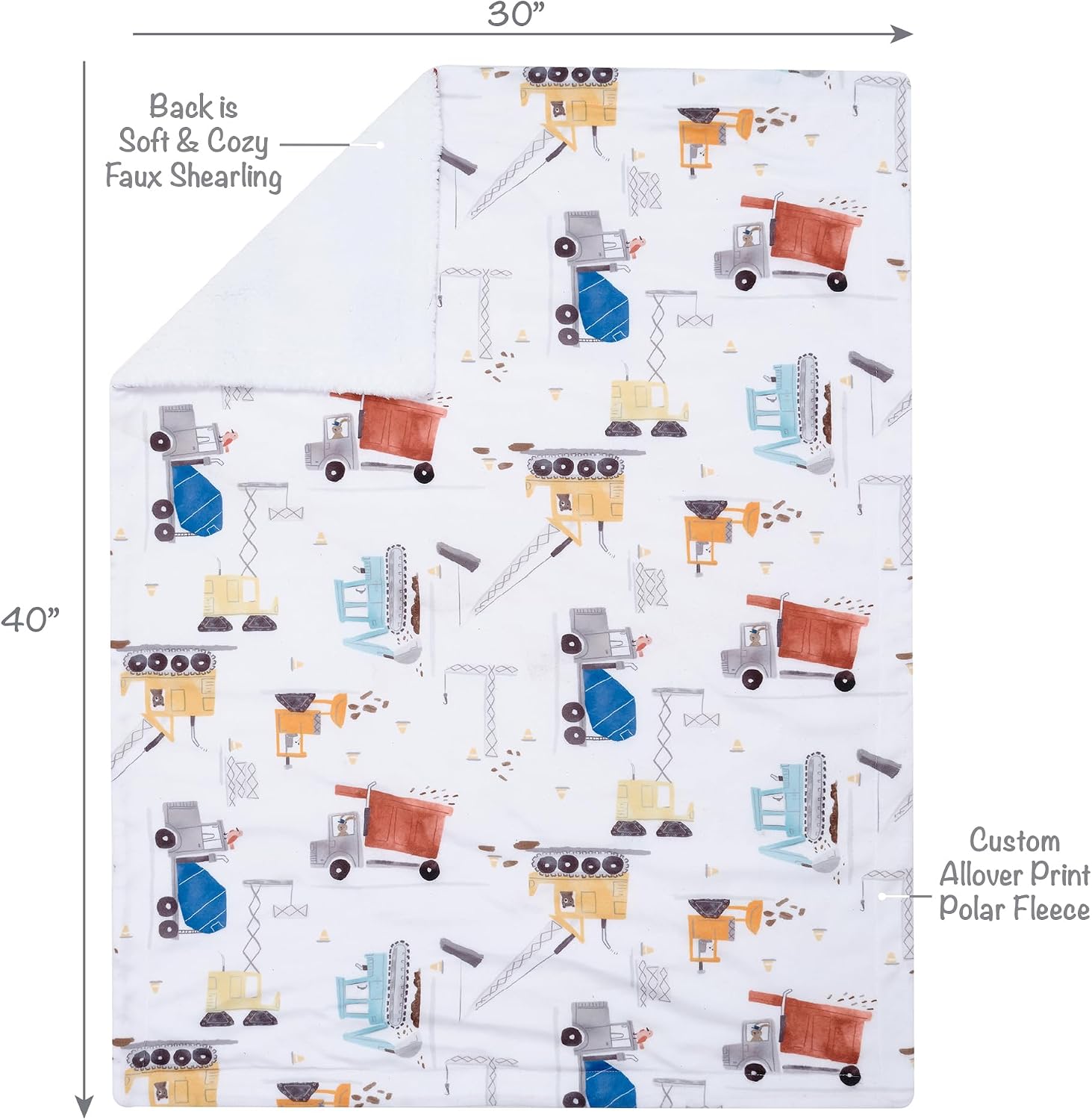 Bedtime Originals Construction Zone White Cozy Fleece Trucks Baby Blanket