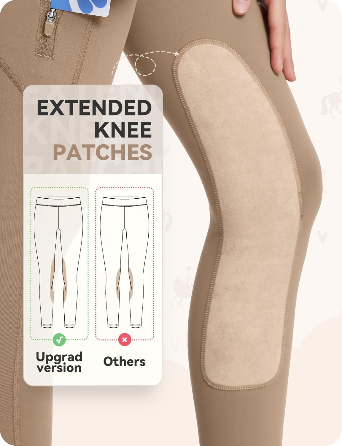 baleaf Girls Riding Pants Kids Equestrian Breeches Knee-Patch Zip Pocket Horseback Tights - Image 3