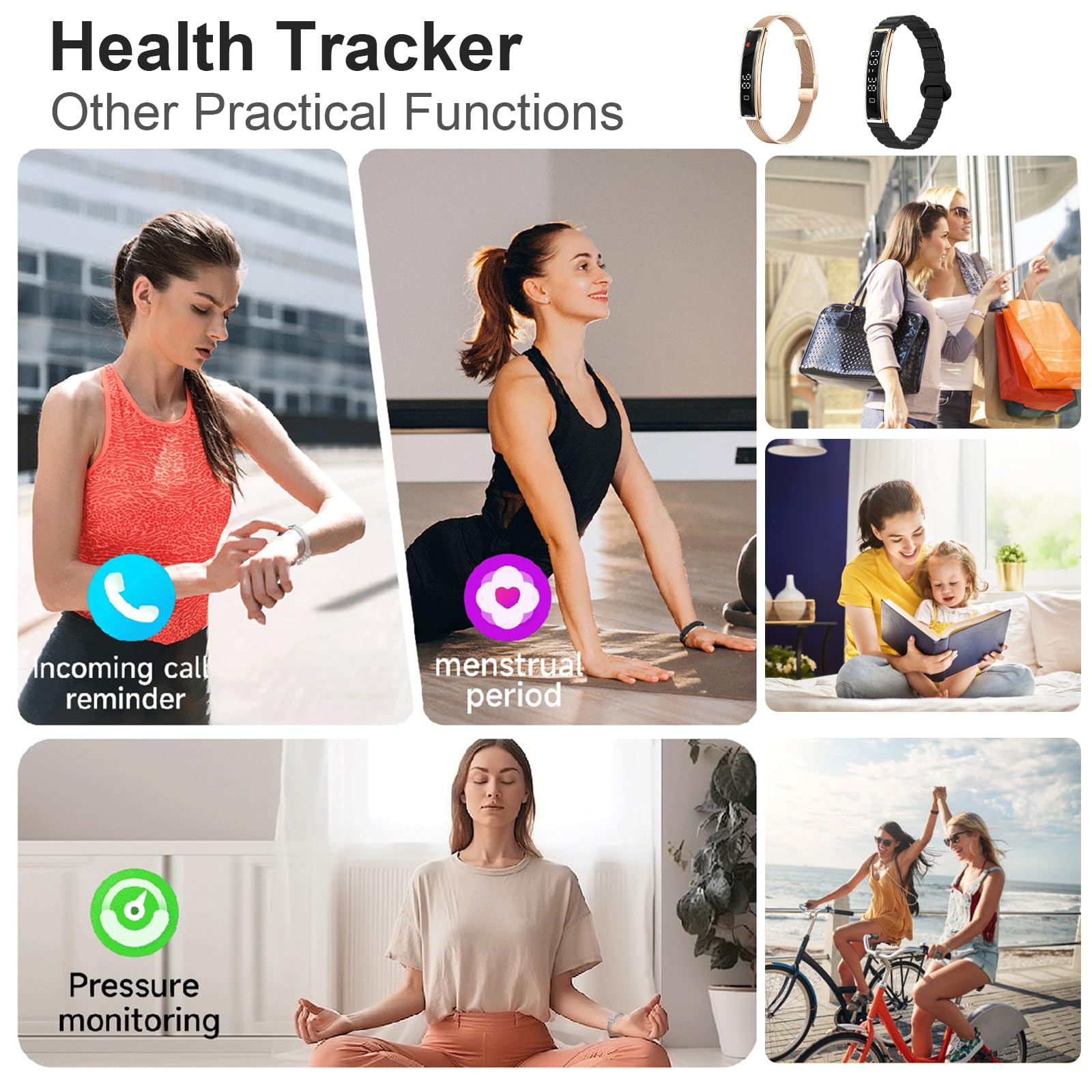 Smart Bracelet, Fitness Trackers, 5ATM Waterproof with 24/7 Heart Rate/SpO2/Sleep Tracker, Bluetooth 5.3, APP, Multi-Sport Modes for iOS & Android (Gold)