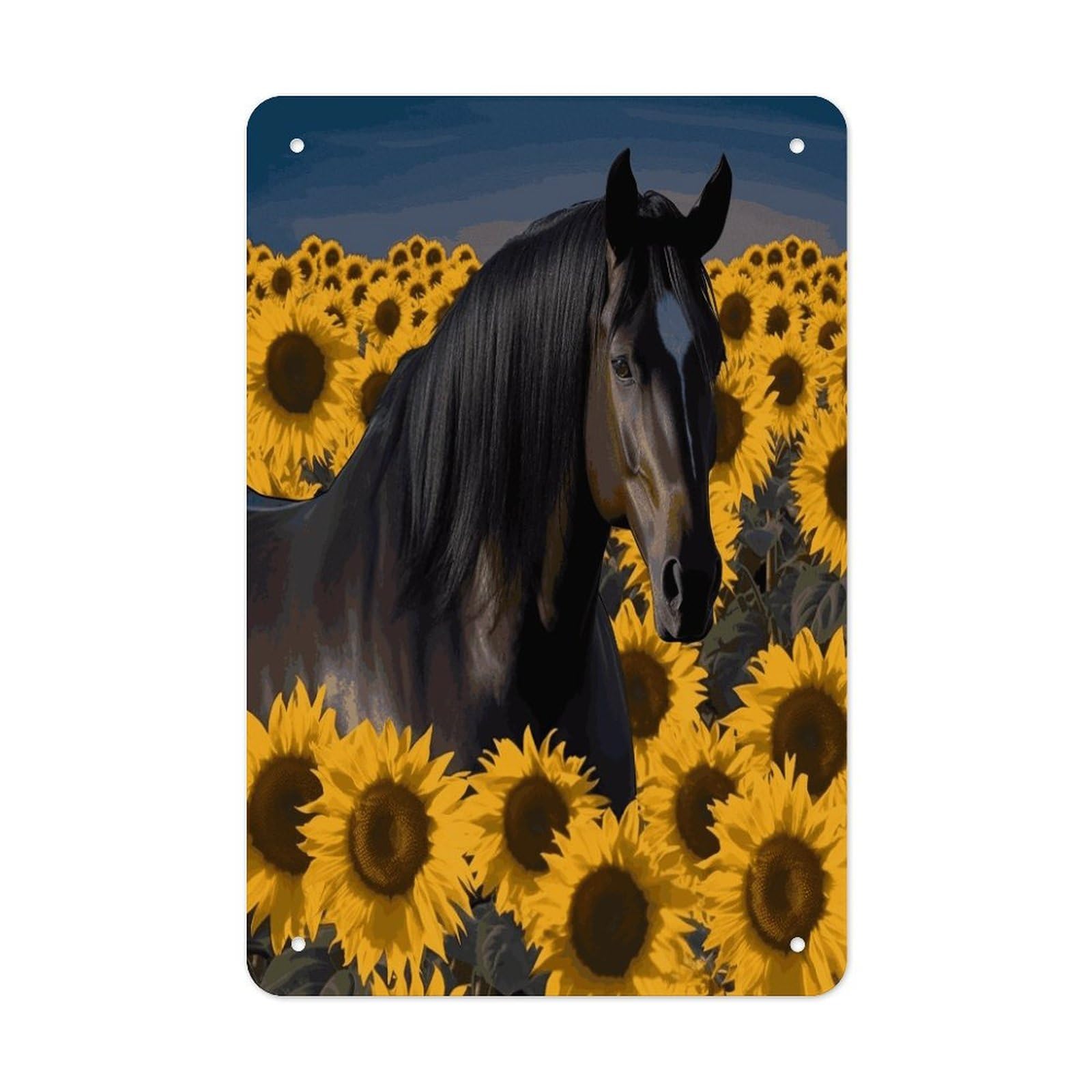 Btcowzrv Style Dark Horse Under The Sunflowers Metal Tin Sign Wall Decor Hanging Plaque