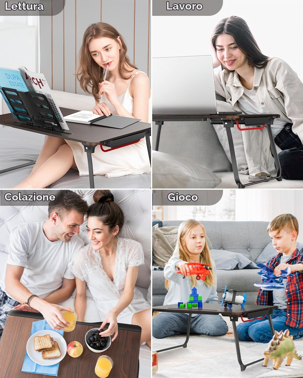 Tavolo da letto per laptop, tavolo da letto pieghevole SAIJI XXL, per studiare, mangiare, divano, letto, con cassetto, supporto per telefono tablet libro (nero, 65 * 49 * 30cm)