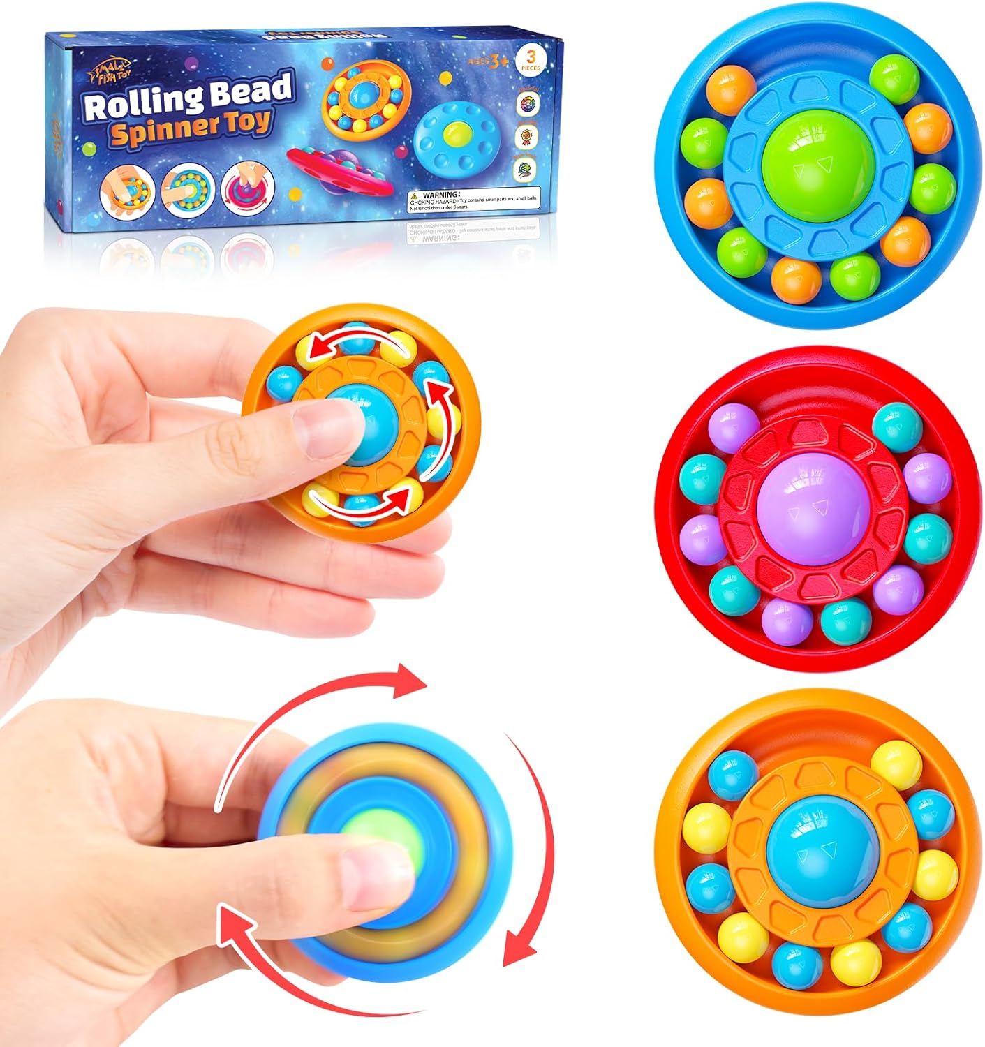 Sensory Fidget Toys for Kids Adults: 3 Pack Fidget Spinners for Kids with Autism ADHD, Stress Toys for Calming Anxiety- Classroom Prize Office, Cool Gadget Scroller Desk Toys Road Trip Travel Activity