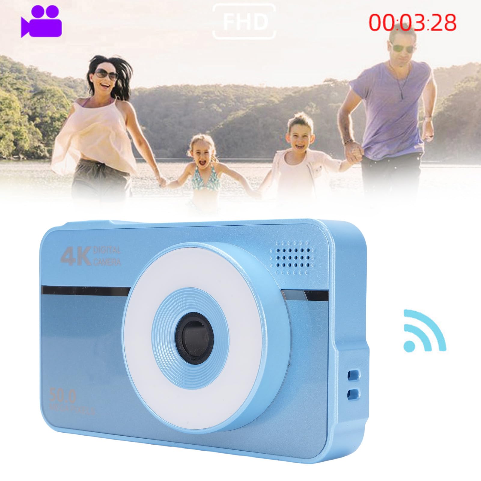 Focket Aparat Cyfrowy 50 MP, Aparat Wideo 4K z Podwójnym Obiektywem 16x Zoom 2,8 Cala Ekranu dla Nastolatków Weselnych Dorosłych (BLUE)