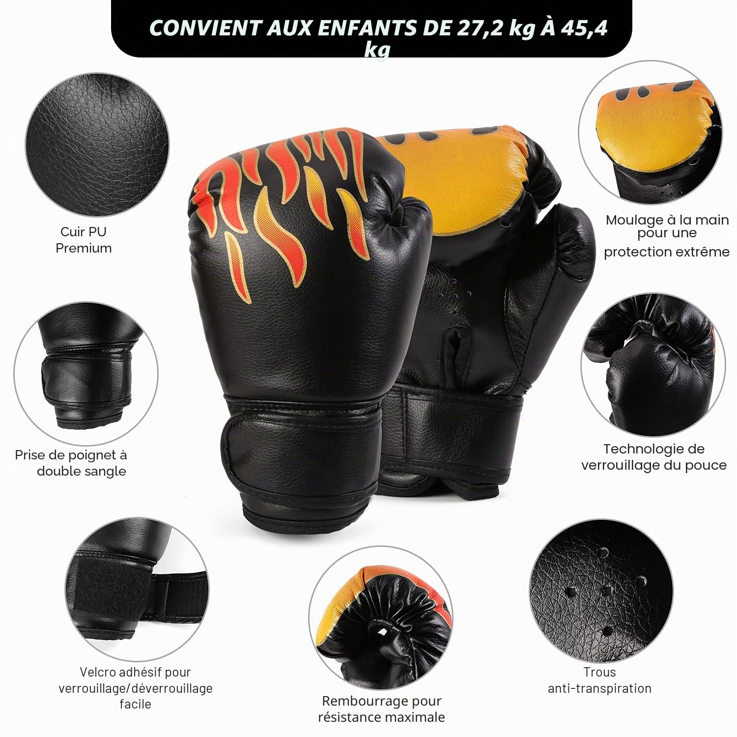 Odoland Gants de Boxe avec Pattes d'ours et Kick Shield Enfants Junior, Gants MMA Cuir 3 en 1 pour Boxing Kickboxing Muay Thai Karate Sparring Trainning Combat