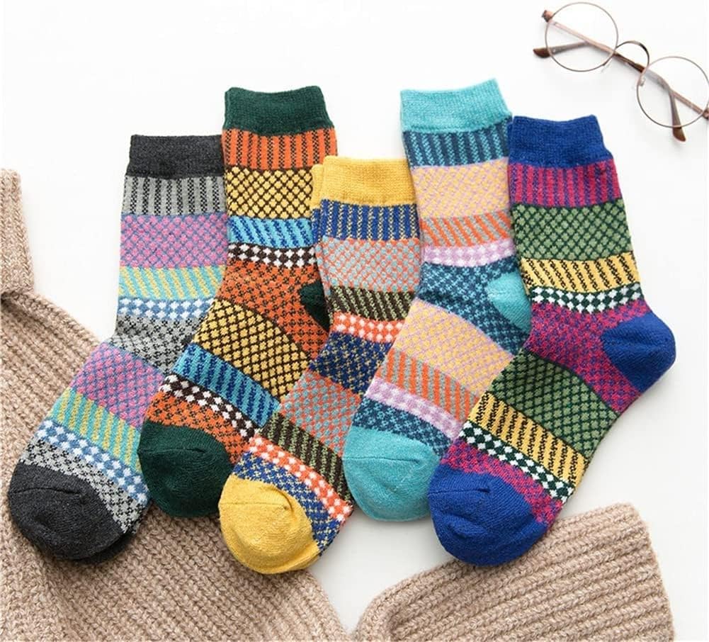 Women Winter Socks 5 Pairs Warm Soft Wool Socks for Women Casual Crew Socks (Color : As Shown, Size : One Size)