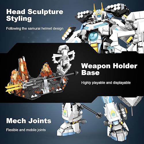 Miniatura 10 de HIGH GODO Samurai Mech Warrior - Juego de construcción de bloques de construcción de robot con espadas dobles, 923 piezas, regalo creativo