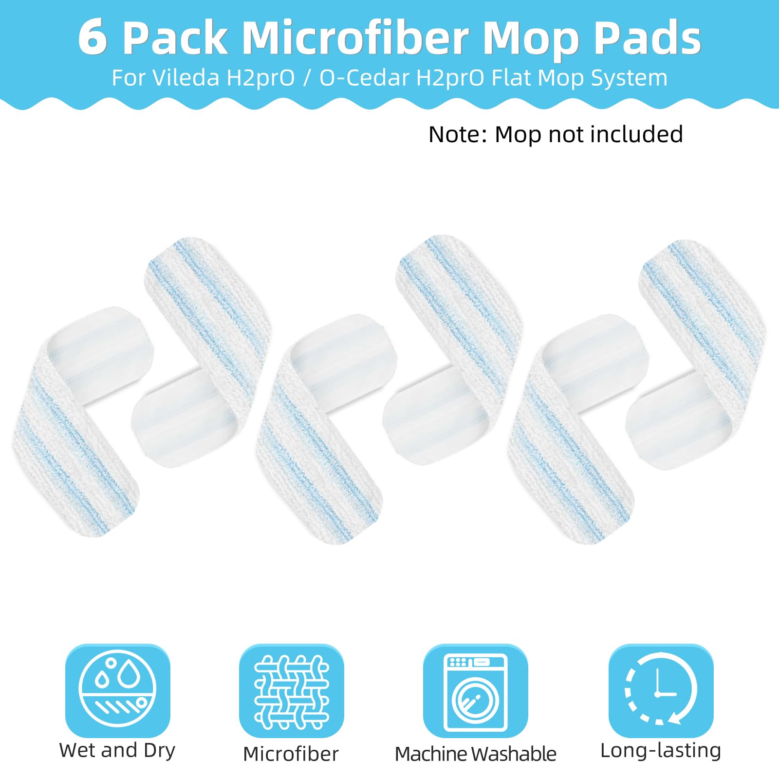 6 Piezas para Vileda H2Pro Recambio Fregona Mopa Plana Kit, Microfibra, Lavable a Máquina, Reutilizable, Fácil de Instalar, Elimina Manchas Fácilmente, Apto para Todo Tipo de Suelos Duros