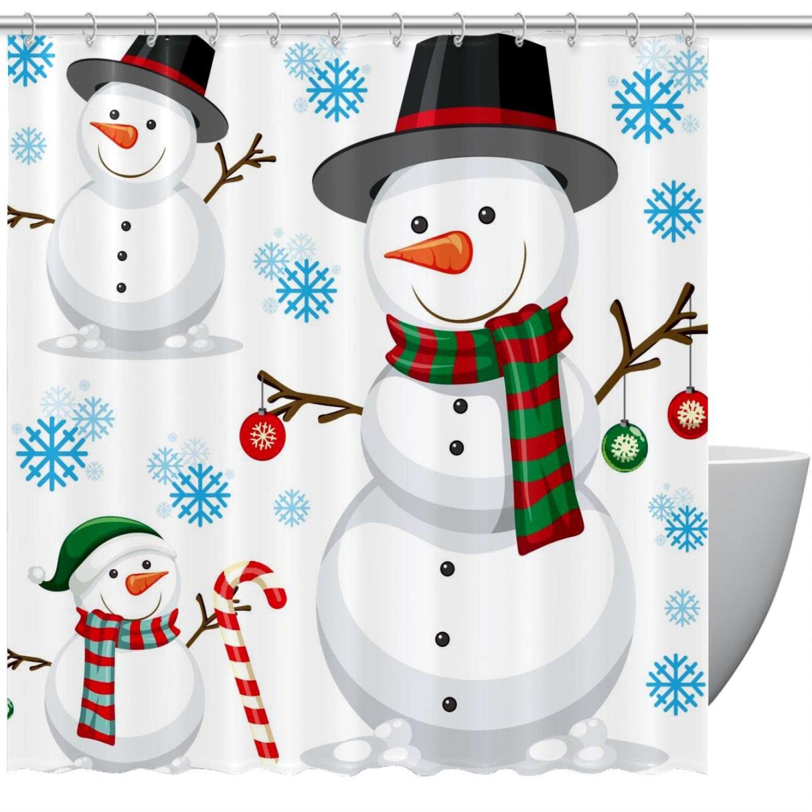 Rideau de douche bonhomme de neige Noël imperméable 183x183 pour une salle de bain festive