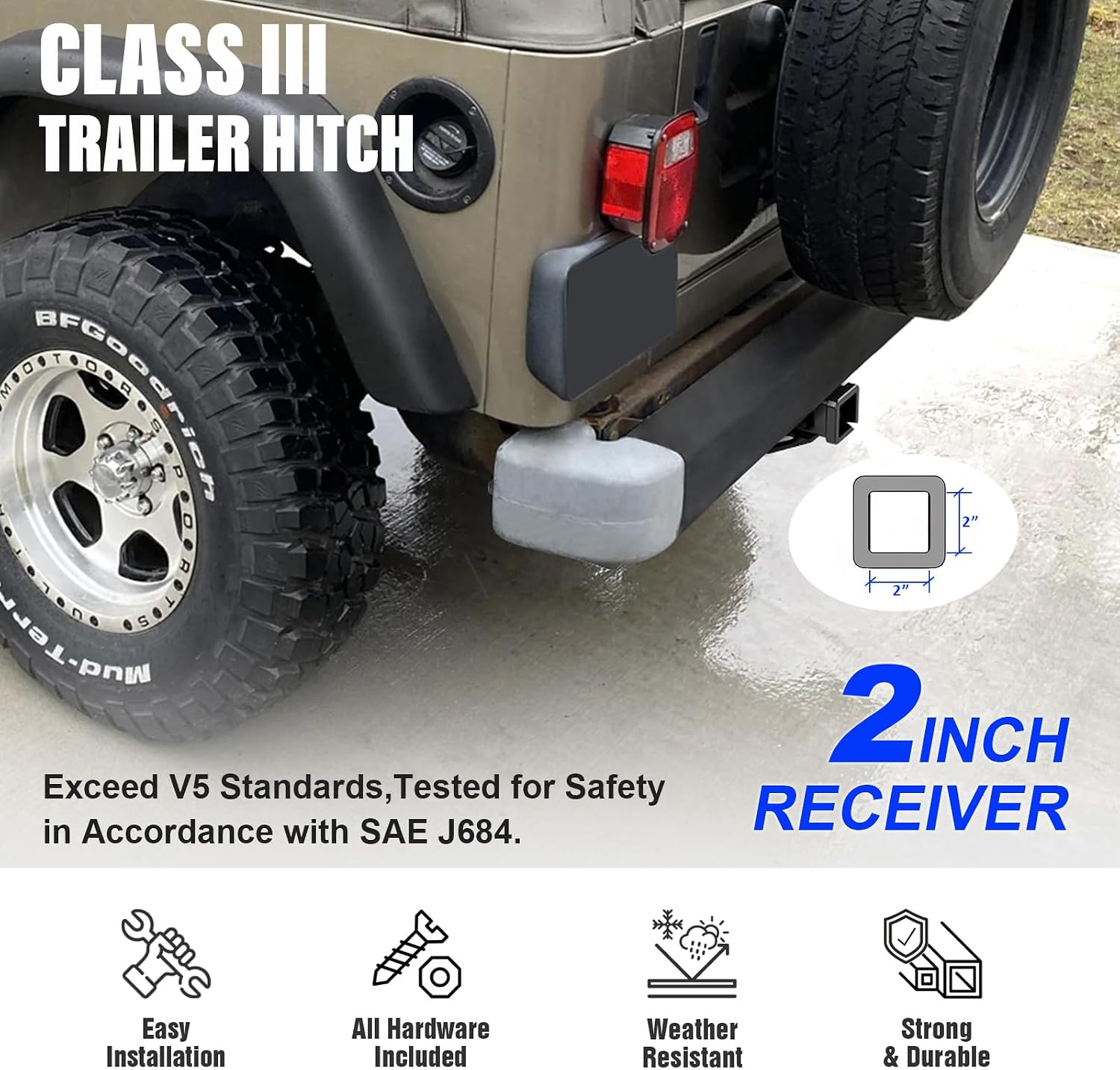 APS Assembly Class 3 Trailer Hitch 2 Inches Receiver Tube Towing Hitch Compatible with Jeep Wrangler 1997-2006