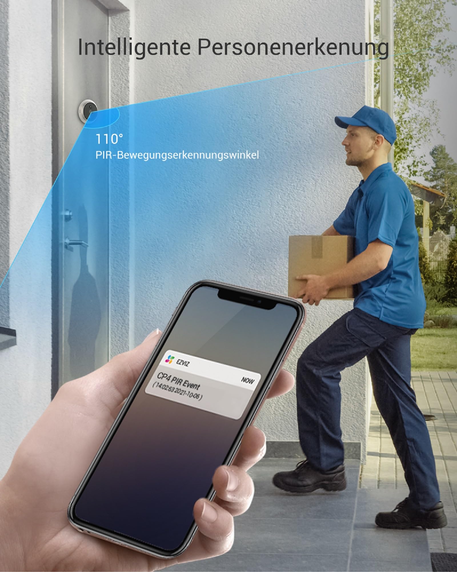 EZVIZ WLAN Türspion und Innenkamera Set, Video-Türklingel CP4 mit Touch-Farbbildschirm & Bewegungsmelder, PTZ Kamera CP1 Pro 4MP mit Personenerkennung & Farbnachtsicht, CP4 und CP1 Pro 2K+
