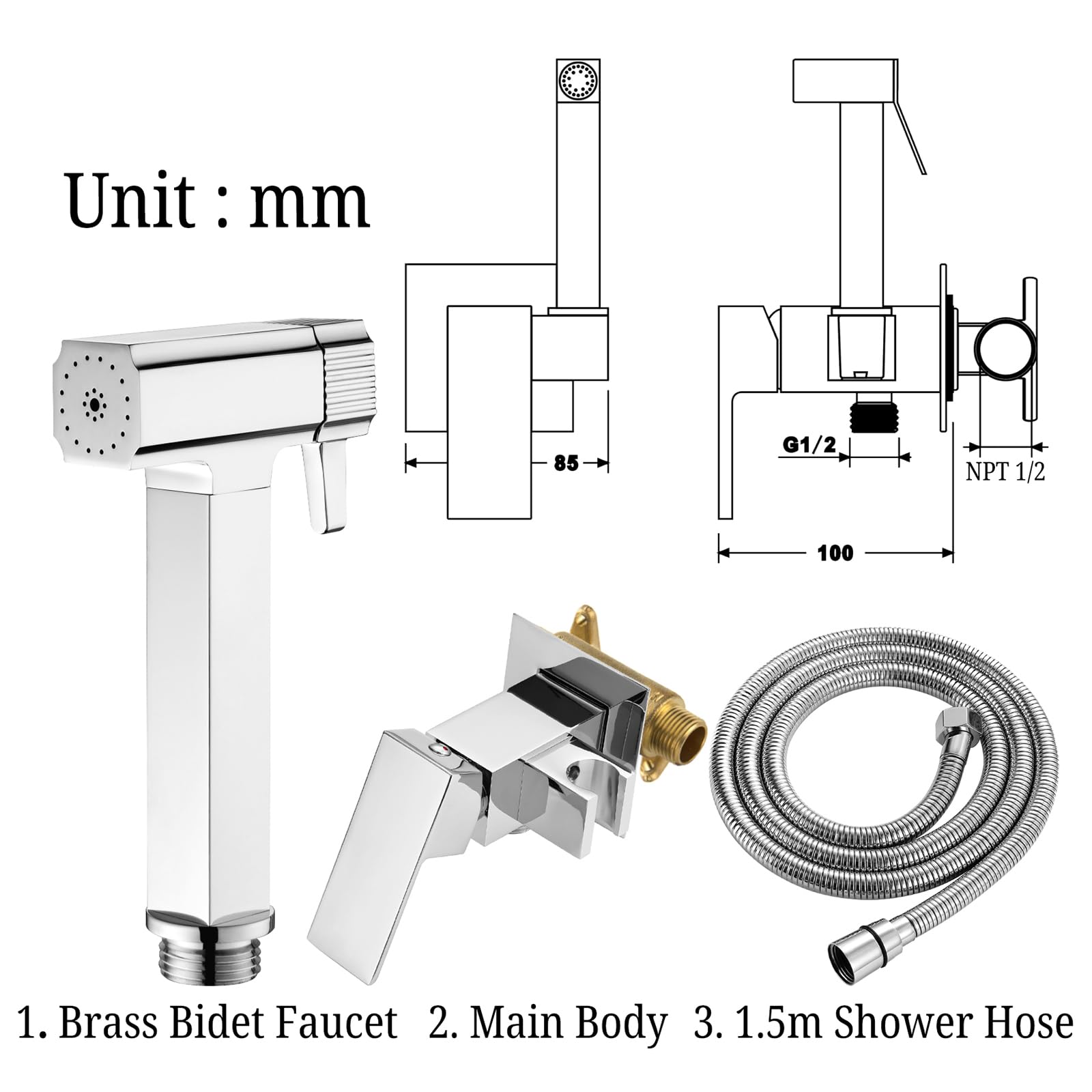 Bidet Handbrause für Toilette Armaturen WC Mit Dual-Modus (Jet/Stream) - Messing Wandhalterung für Waschbecken, Bad, Küche Mit 1.2M Schlauch, Chrom