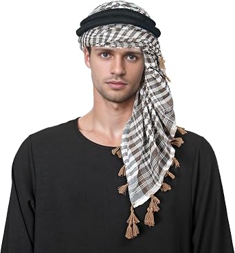 OhMill Keffiyeh Scarf for Men Muslim Scarf for Men Arabic Head Scarf for Men Shemagh Turban for Men Arab Scarf with Agal Rope