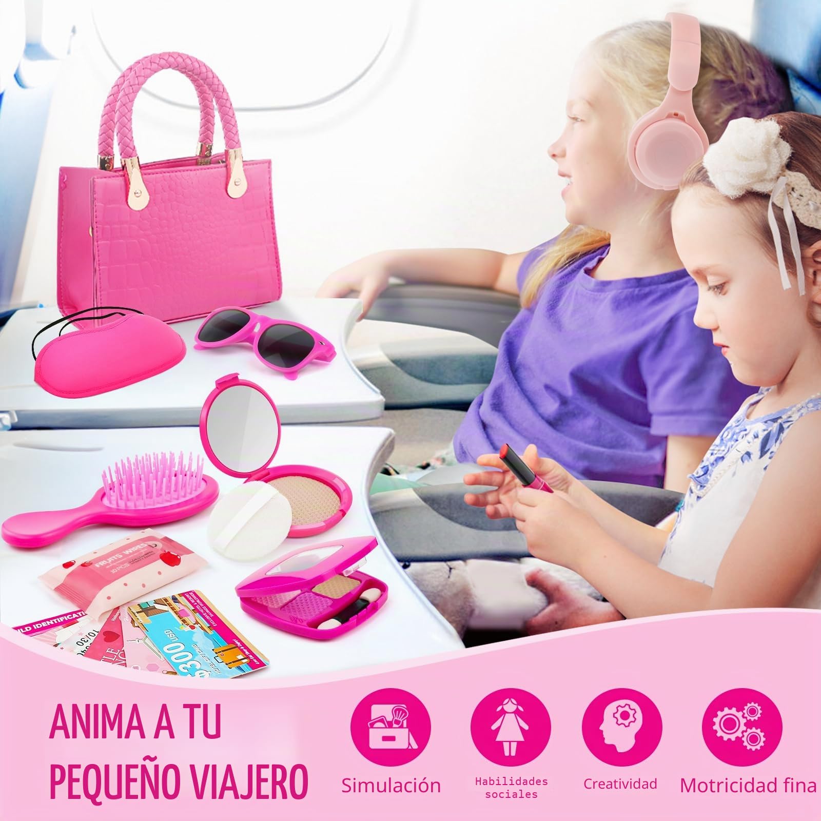 Bolso para niña con Maquillaje Juguete y Accesorios, 49 Piezas Maquillaje Falso, Bolsita,Teléfono, Llaves, Juguete de Princesa, Regalos de cumpleaños y Navidad para Niñas de 3 4 5 6 7 8 9 10 años