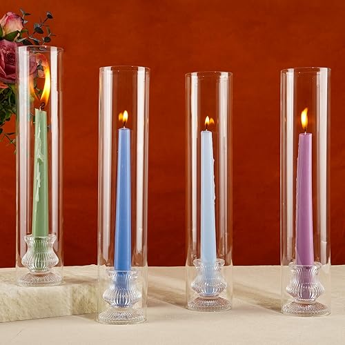 Miniatura 9 de Portavelas de cristal de huracán, 10 portavelas estriados para velas cónicas con cubiertas de cilindro, candelabros de cristal, decoración
