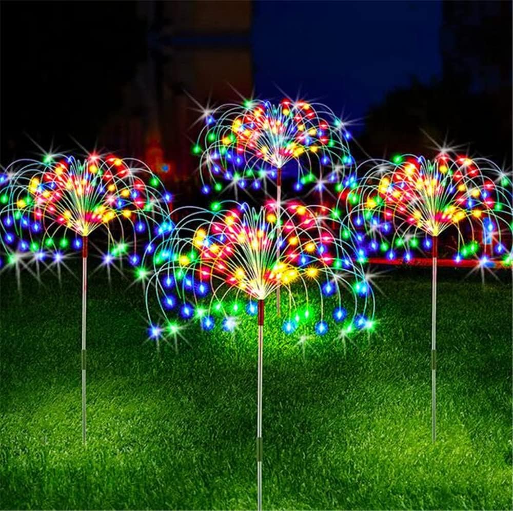 4 Pack Outdoor Solar Lights, Solar Garden Lights Bigger Firework Fairy Lights, Waterproof Outdoor Lights - Bigger Solar Panel for Garden Patio Yard Pathway (Fireworks Light-RGB)