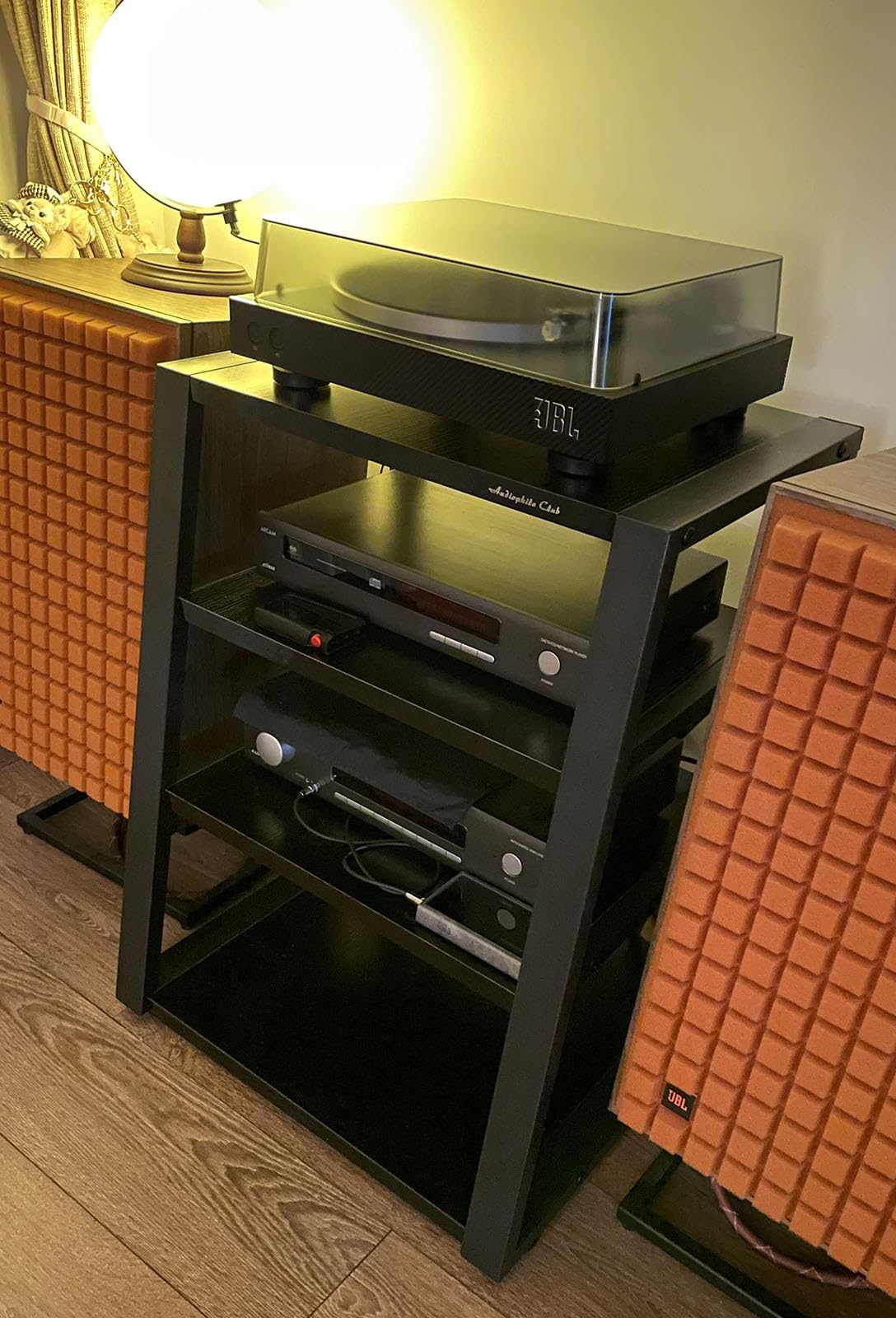 Supporto HiFi a 4 livelli e armadietto di archiviazione multimediale, autoportante per console di gioco e Xbox, robusto ripiano per intrattenimento per componenti e accessori HiFi