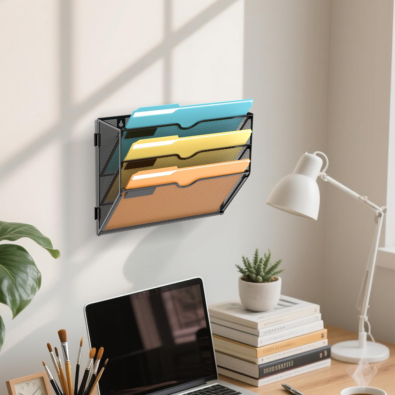 SUPEASY Lot de 2 organiseurs muraux à 3 niveaux en maille pour courrier de bureau, magazines et magazines - Noir