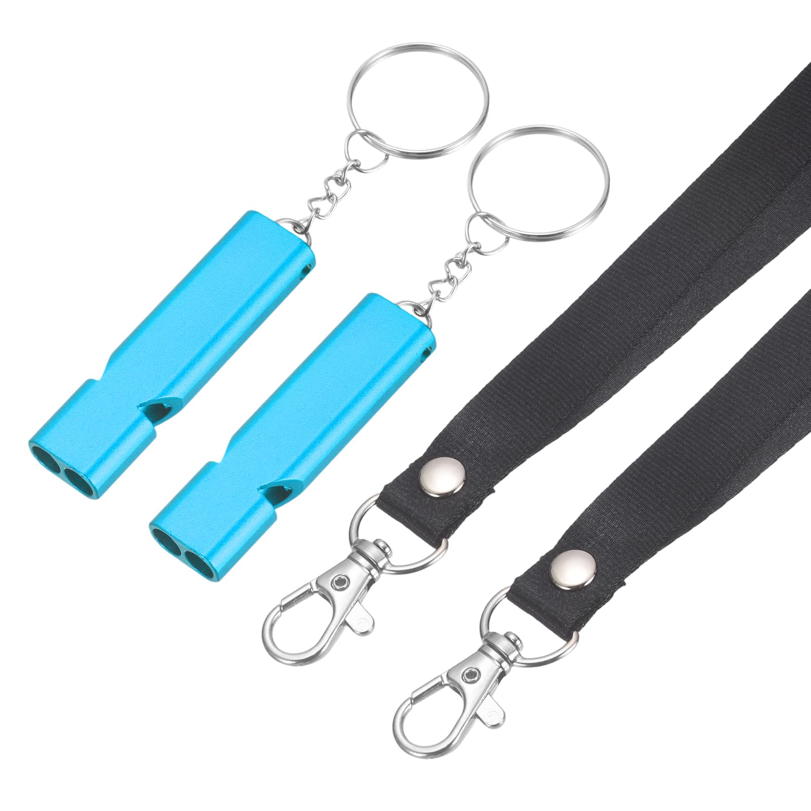 YELARXI Emergency Whistle, Aluminum Survival Whistles with Lanyard and Keychain Loud Safety Rescue Signaling, 2 Pcs & Lake Blue- Fitting for (Outdoor Camping/Hiking/Sports Game)