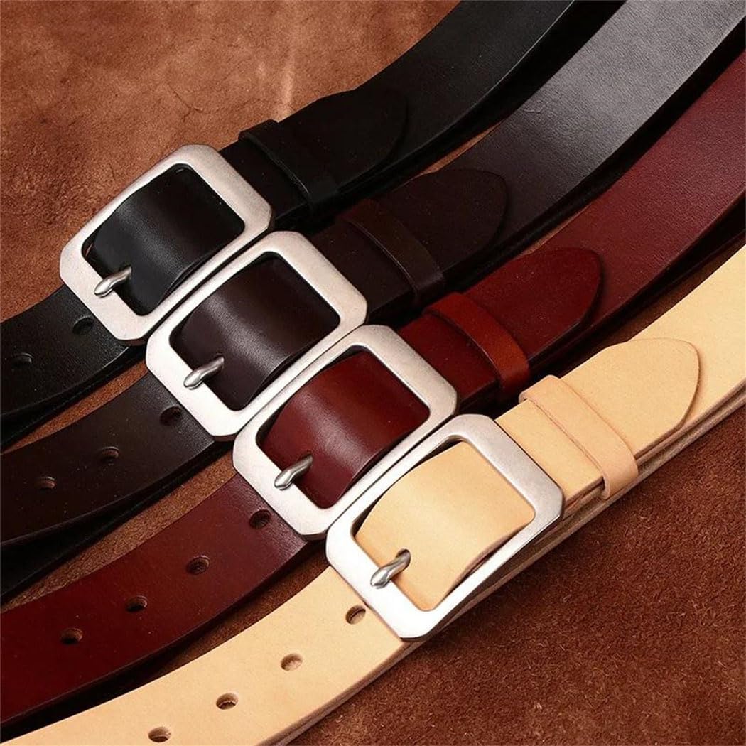 Men's Leather Belt - 3.8 cm Solid Cowhide with Steel Buckle for Casual Style