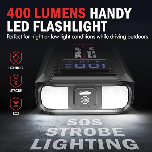 Miniatura 5 de DBPOWER Jump Starter - Arrancador de coche portátil de 2000 A para motores de gasolina de hasta 8.0 L y 6.5 L diésel, paquete de refuerzo de batería