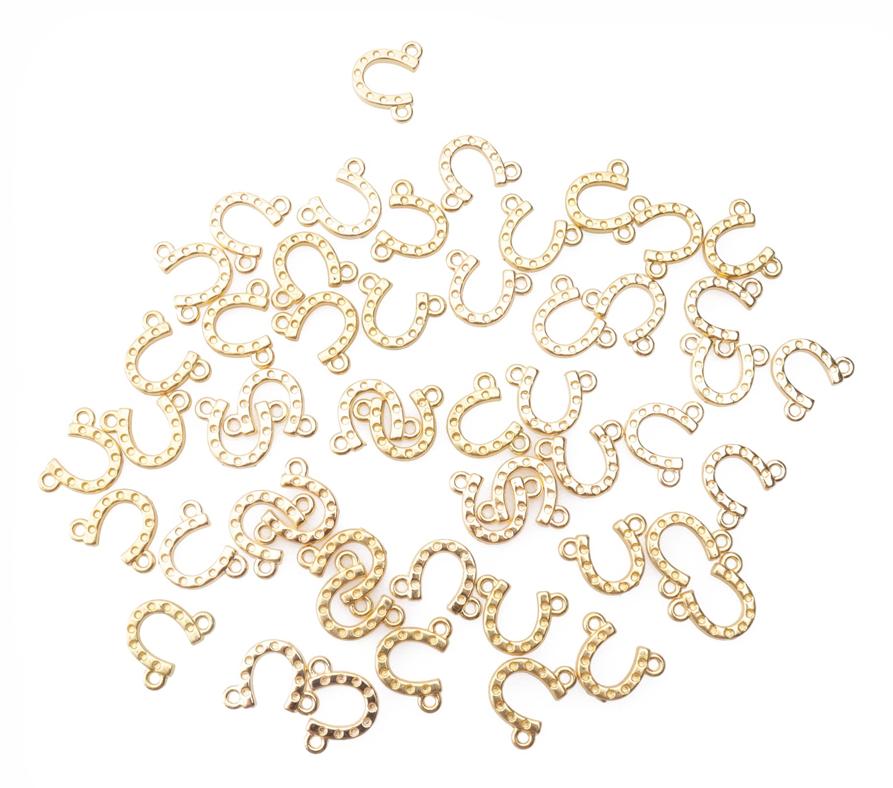 Ruwado 50 Pcs Horseshoe Charms with 2 Hole Metal Mini Vintage Pendants for Jewelry Making Finding Kit DIY Crafting Necklace Bracelet Key Chain Ring Supplies Accessories (Gold)