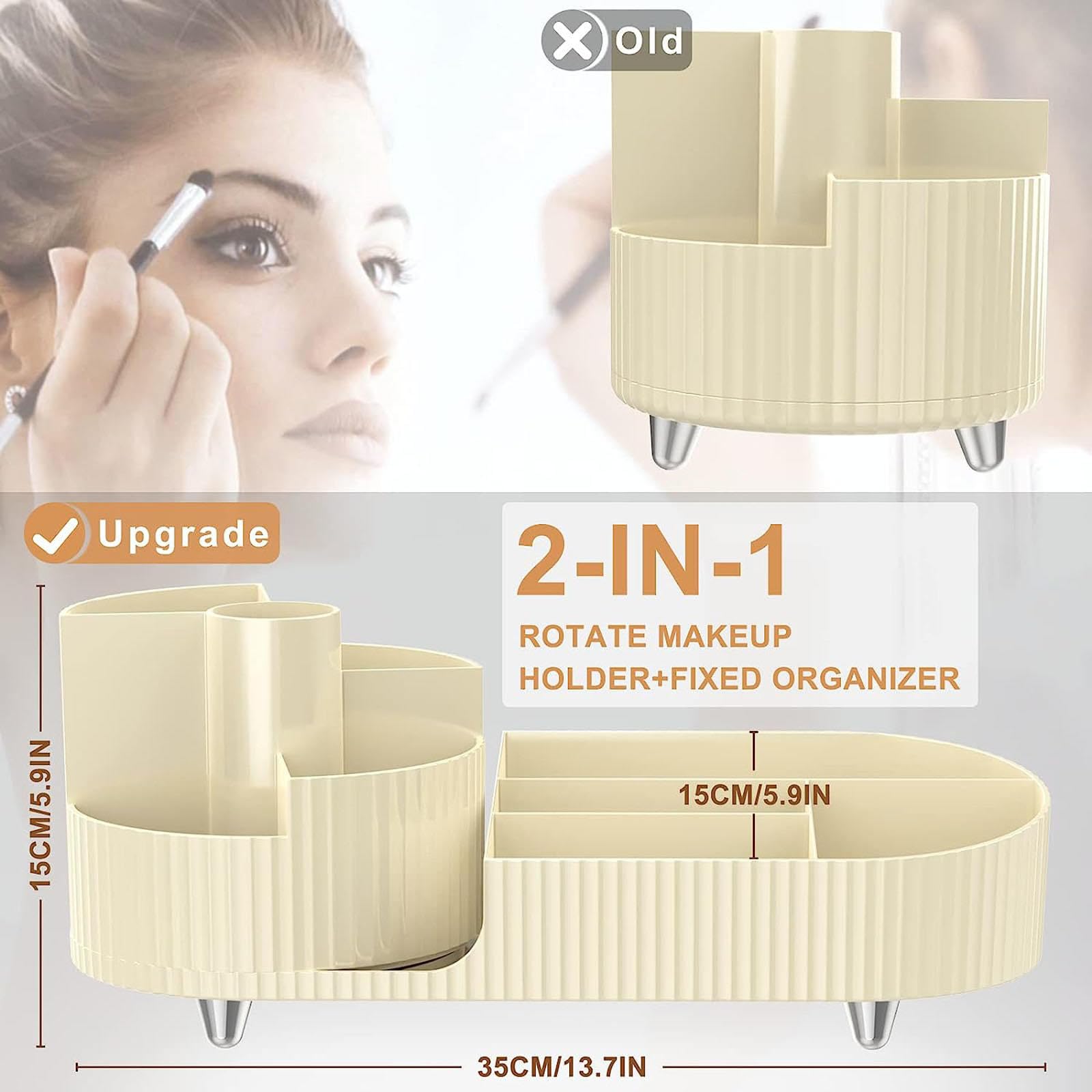 VIDECOR Organize Cosmetics 2-in-1 360 Rotante Porta Pennelli per Trucco e Organizer per La Cura della Pelle Conservazione di Materiali in Pet di Grande capacità per Profumi, Cura della Pelle,Yellow