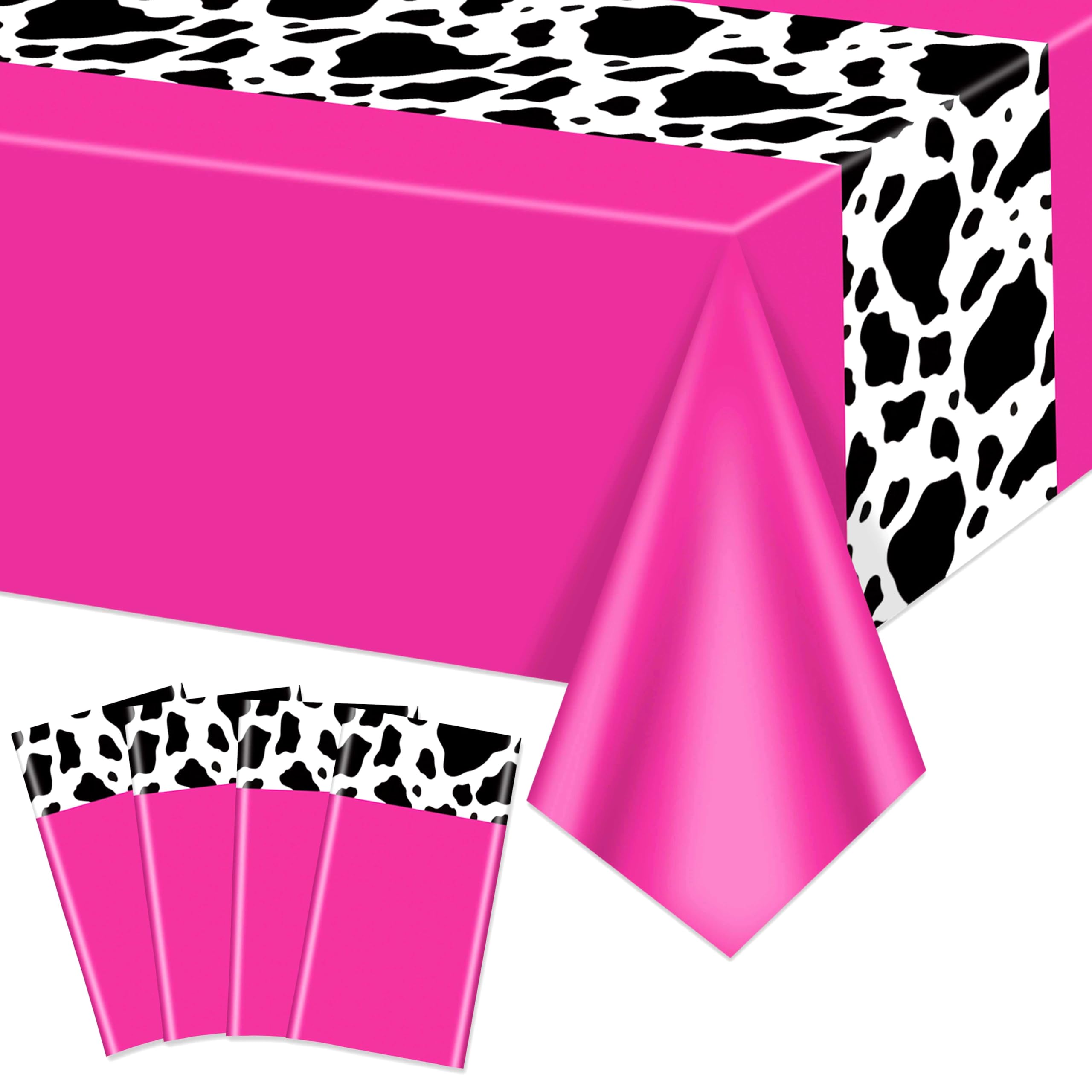 Hegbolke Lot De 4 Nappes Rectangulaires à Imprimé Vache Rose Pour Fête Prénatale, Fête Prénatale, Fête D'anniversaire