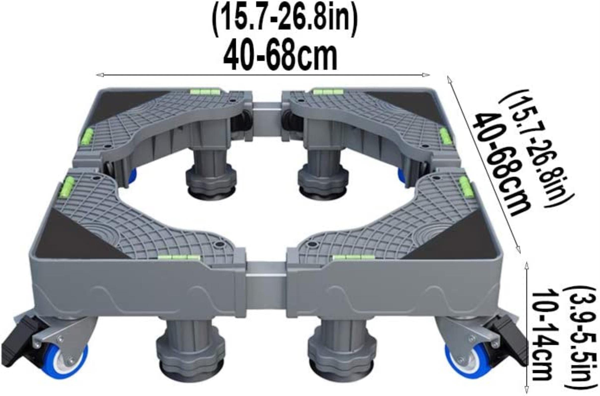 Base LavadoraCarro de Transporte de congelador y frigorífico Ajustable para electrodomésticos Longitud/Ancho 40-68 cm Base de Lavadora antivibración Soportes para Lavadora y Secadora Alfombr
