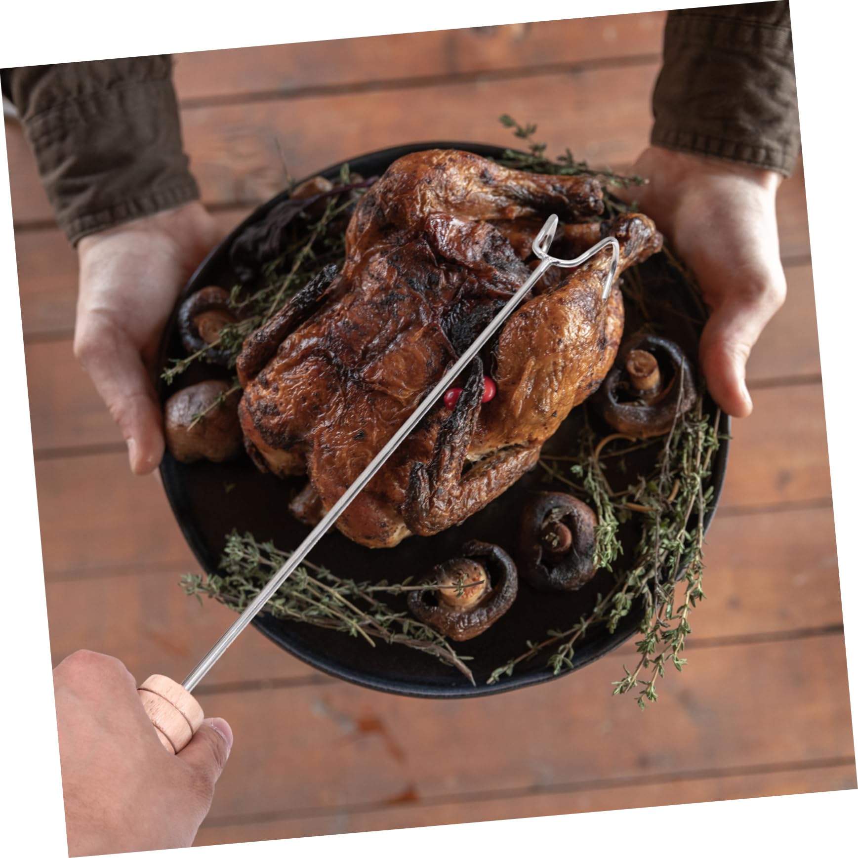 Toddmomy 2pcs Stainless Steel Meat Hooks Handle Roasting Sticks for Outdoor Cooking Bbq Camping and Grilling Flexible Design