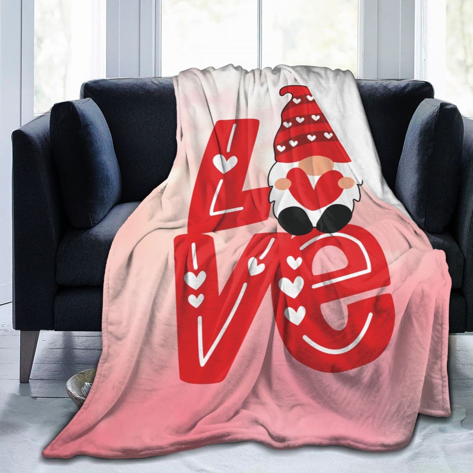 Lsjuee Valentine's Day Gnome Throw Blanket Warm Cozy Lightweight Blankets Romantic Valentine's Day Gift Flannel Blanket for Sofa Couch Bed Office Holiday Decorative 50"X40"