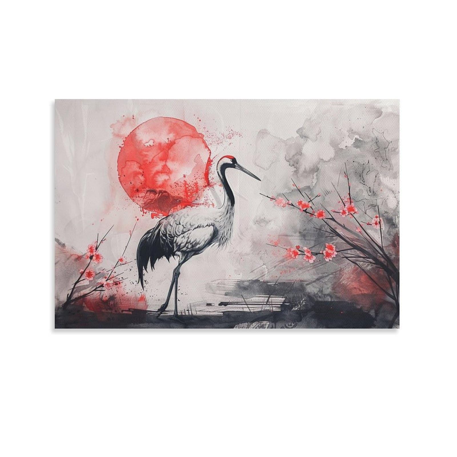 Amazon.co.jp: 絵画 赤い太陽とタンチョウ鶴インテリア 絵画 超リアル