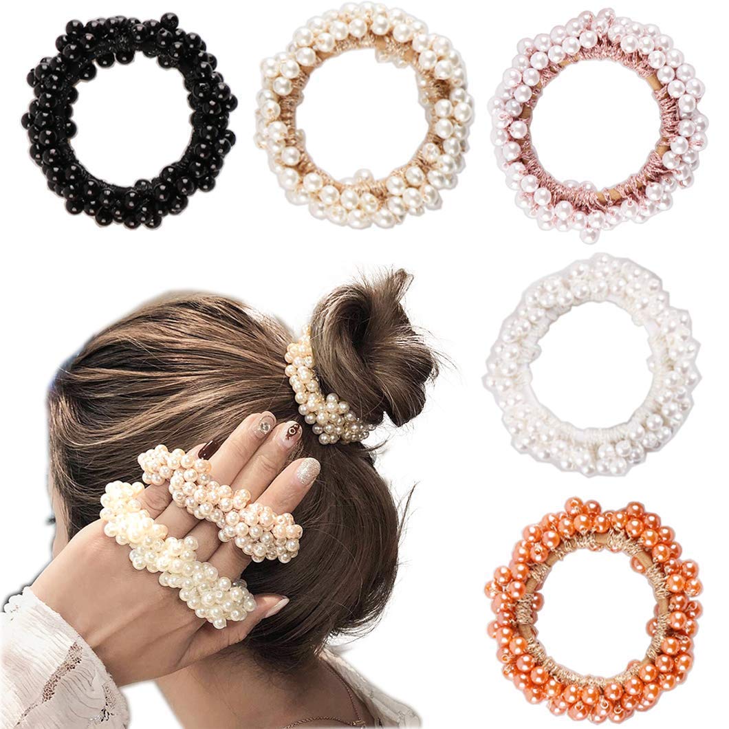 EPARTY-5 Pieces Pearl Elastics Hair Ties Ring Rope Scrunchie Hair Bands Ponytail Holder for Women or Girls Hair Accessories(5 Colors) (B0B86HYYM6) Amazon Price History, Amazon Price Tracker