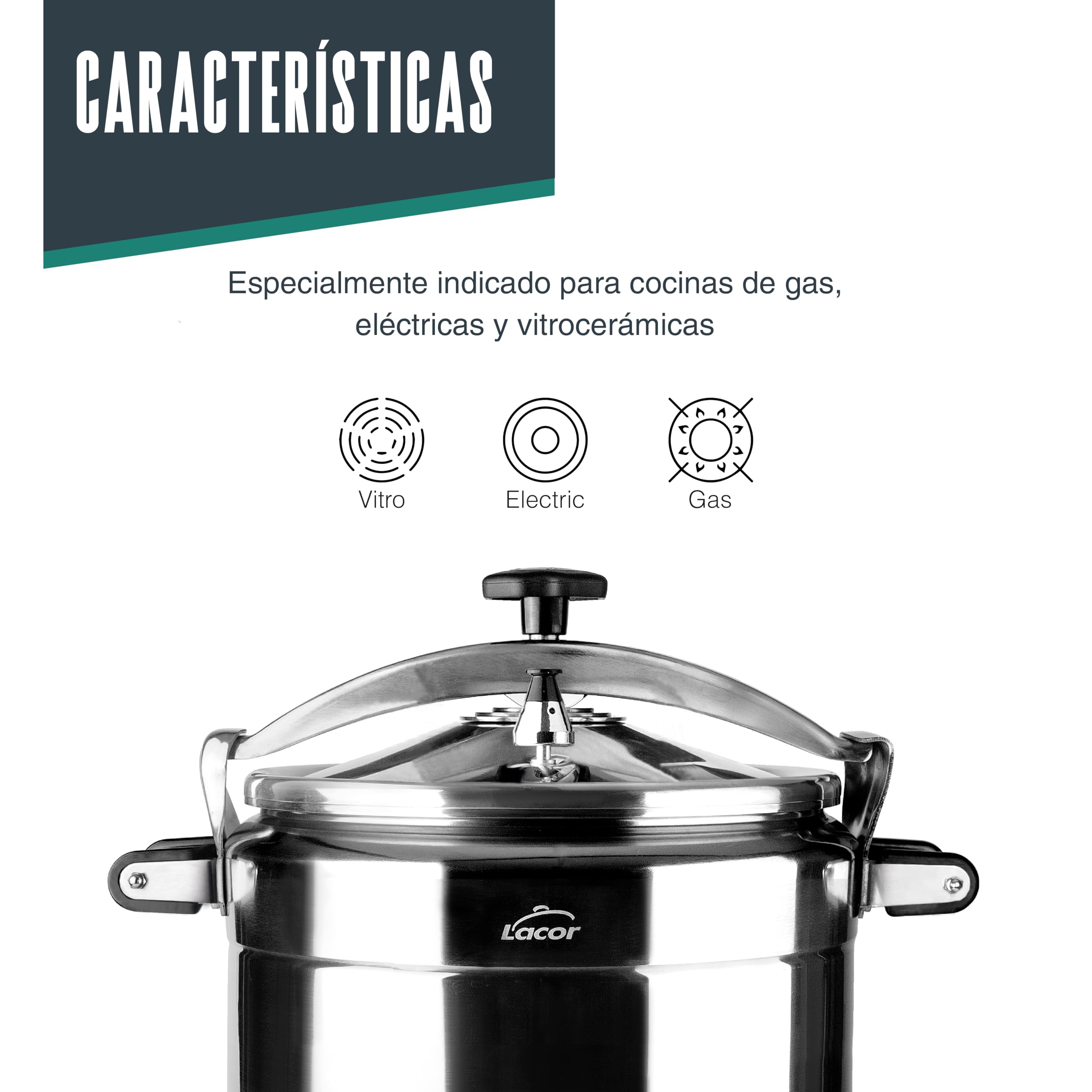 Lacor 20518 - Olla a presión rápida PRO Classic - Aluminio, 32 cm | En aluminio, para uso profesional y grandes cantidades; con 18 L de capacidad, cómodo de manejar y de guardar