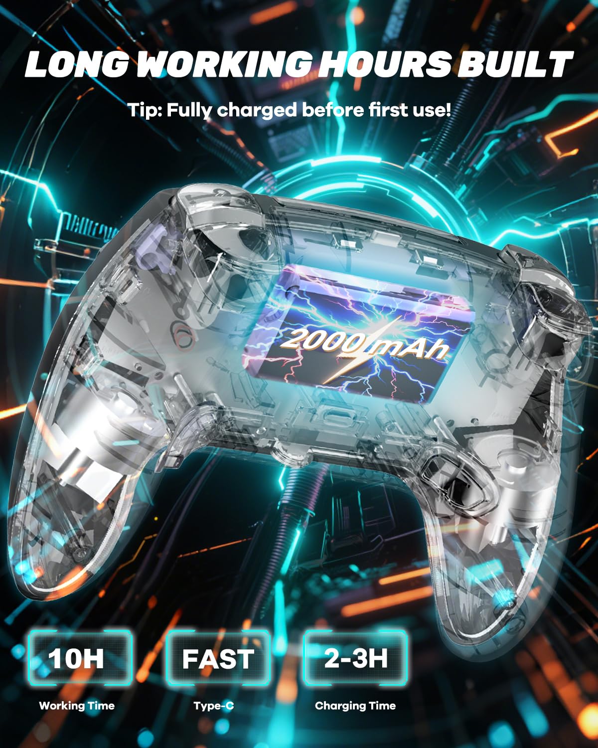 MYSTILUCK Wireless Pro Controller für PS5/PC/MAC/Steam Deck | Hall Effect Joystick&Trigger, 7 Variablen RGB Farben, 2000 mAh Akku, 6-Achsen-Gyroskop, Turbo, Programmierbar, Dual Vibration
