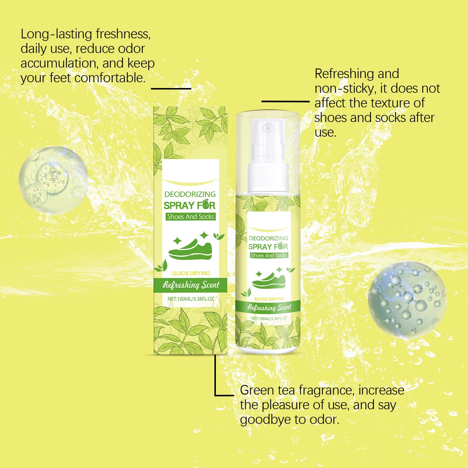 Spray desodorante para zapatos y eliminador de olores, spray para zapatos contra el olor, con fórmula vegetal, protección sostenible y eficaz contra el sudor