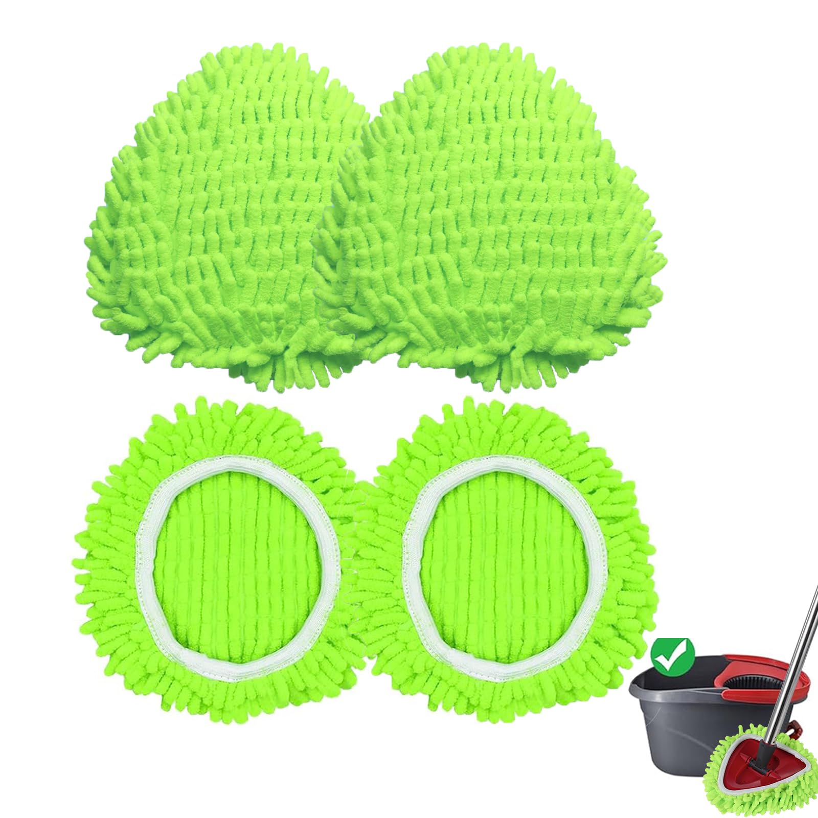 Paquete de 4 almohadillas de microfibra reutilizables compatibles con la fregona triangular O-Cedar EasyWring, cabezal elástico de repuesto para limpieza profunda, recambios de fregona lavables a