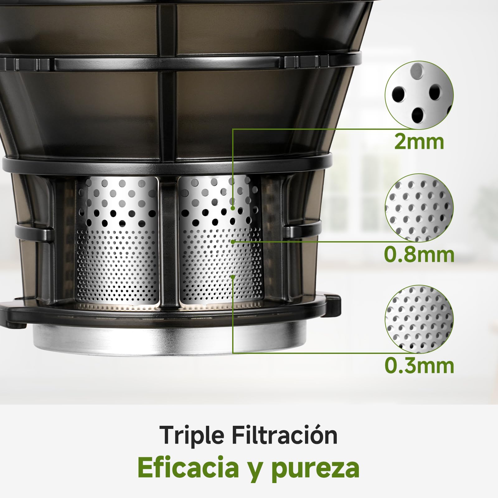 AMZCHEF Extractor de jugo automático con manos libres, apertura de 135 mm y capacidad de 1,8 L, extractor de zumo de frutas y verduras enteras, extractor de jugo lento de 250 W con triple filtro-Verde