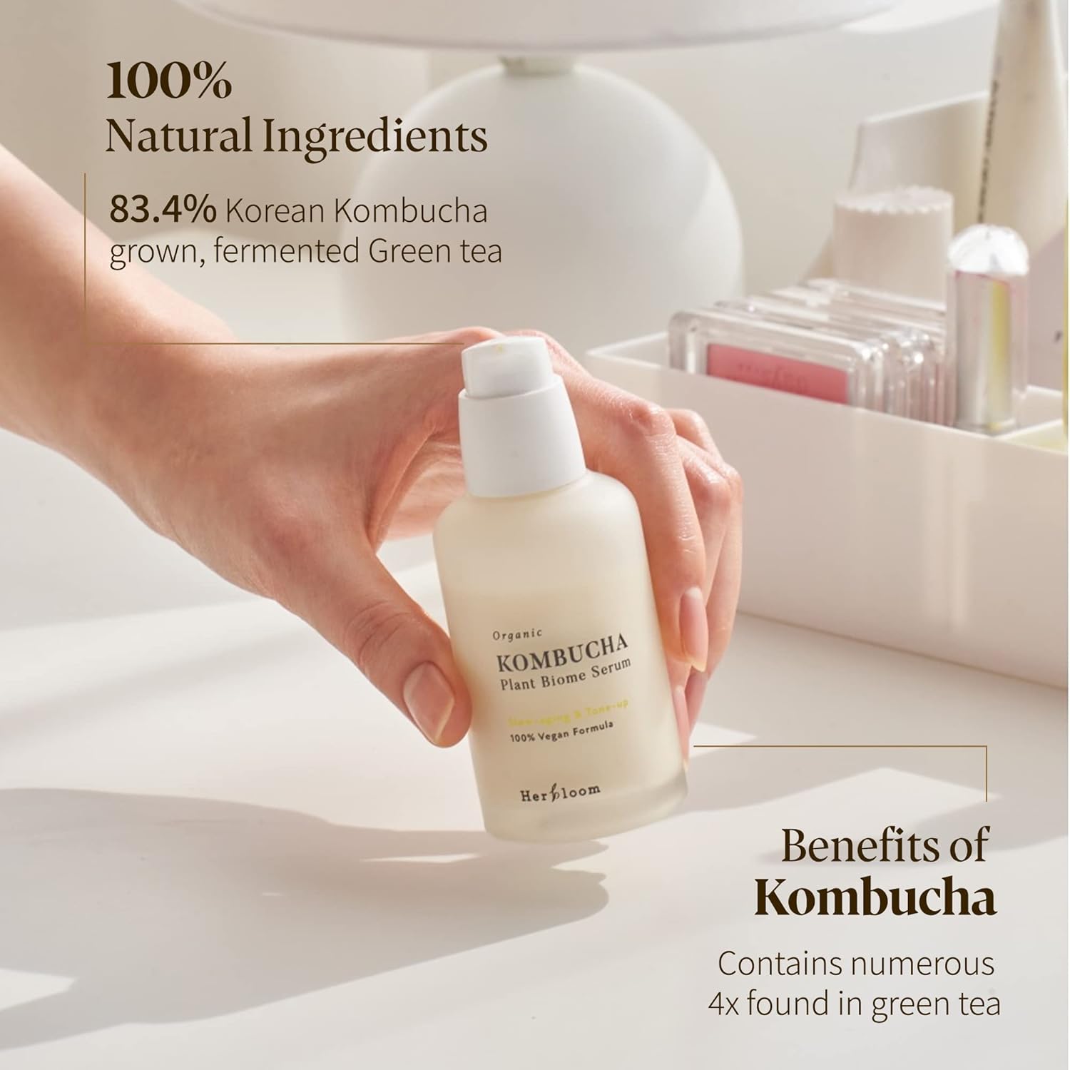 Herbloom Organic Kombucha Biome Serum - Deep Moisturizing and Hydrating Serum, Ceramide and Triple Hyaluronic Acid, Non Sticky, Korean Essence, Vegan - 1.69 fl.oz. - Image 2