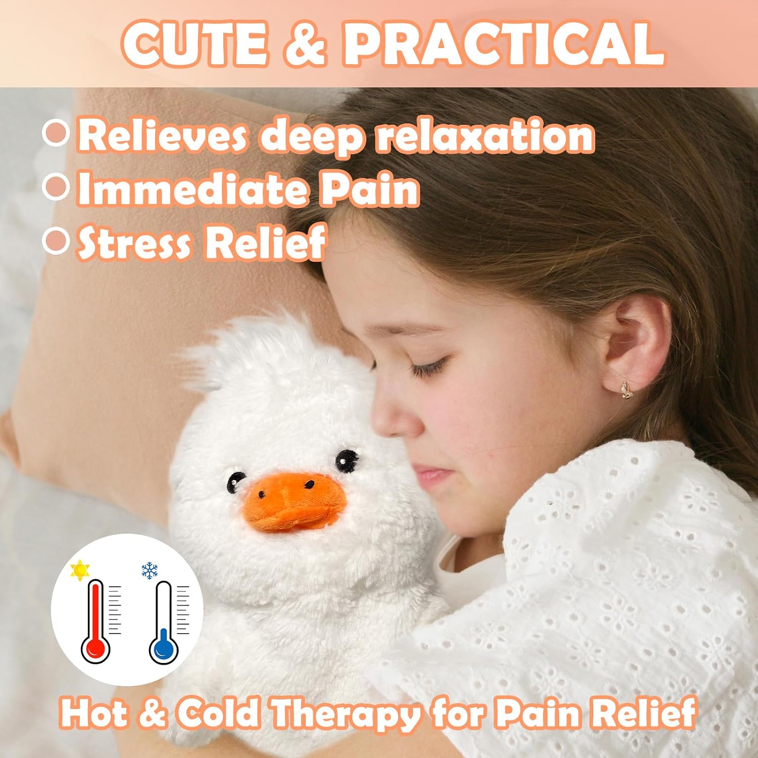 Duck Microwave Heating Pad for Period Cramps Cute Stuffed Animal Toy Removable Heated for Menstrual Adorable Plush Microwavable Heat Pack for Pain Relief Gifts for Women and Kids unscented